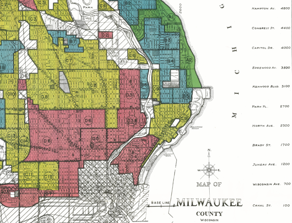 Map of redlining in Milwaukee