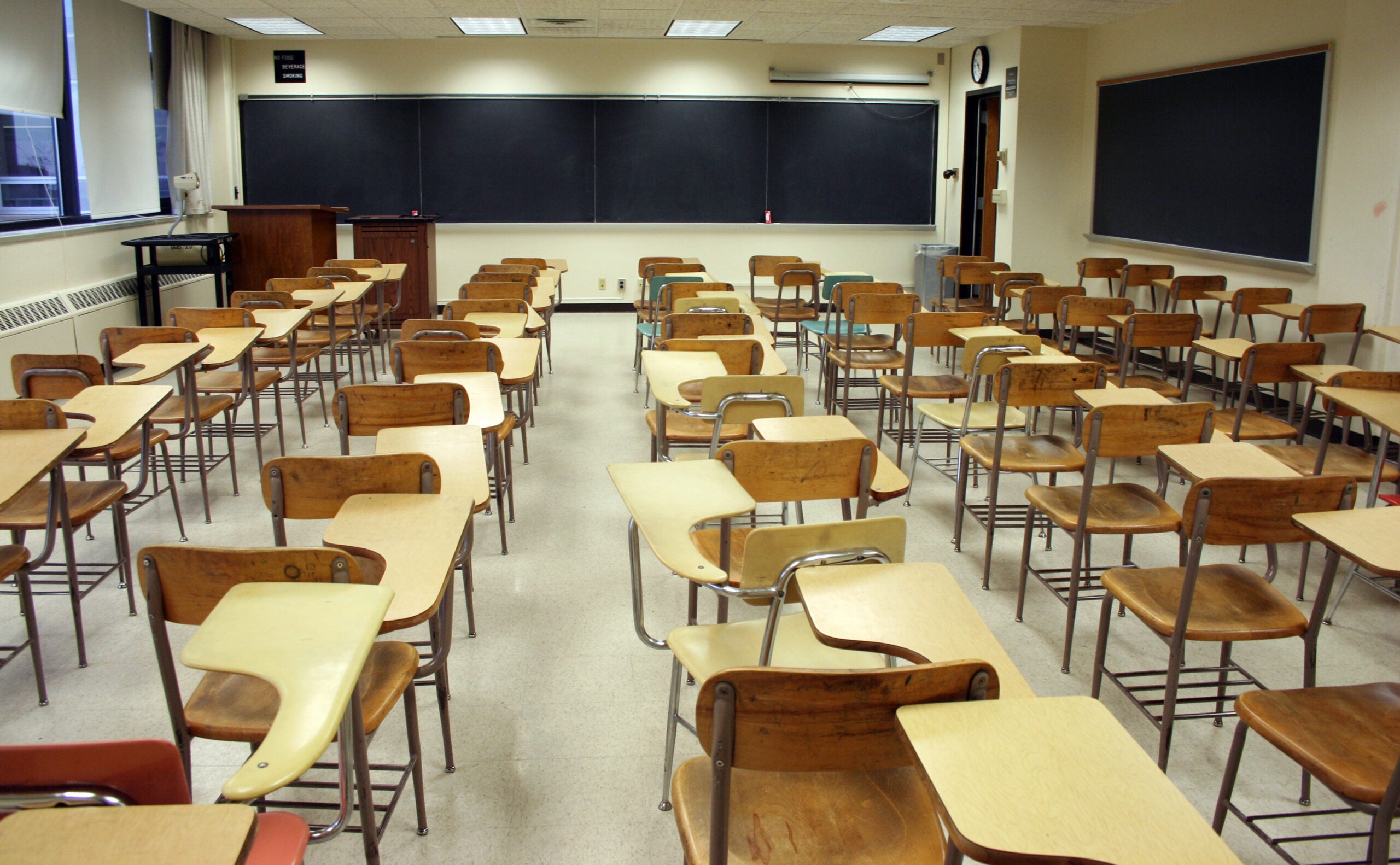 empty desks in classroom