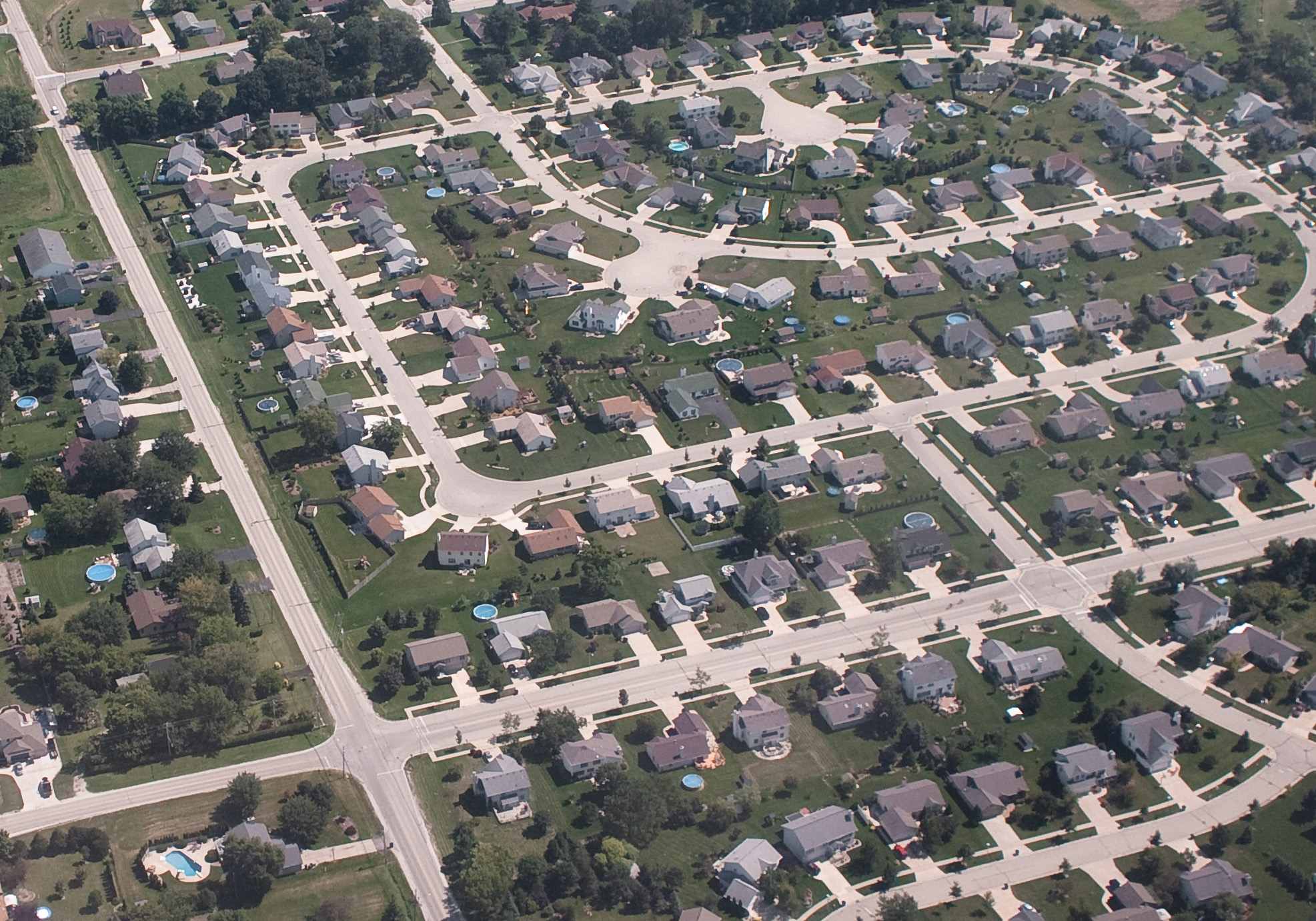 Aerial view of suburbs outside of Milwaukee
