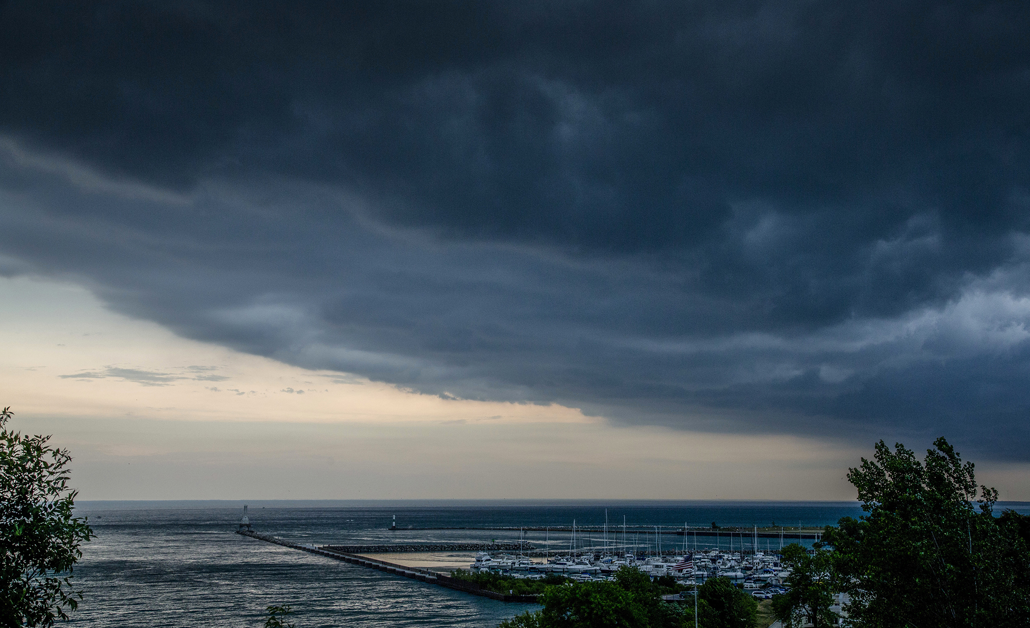 Storm clouds roll over the marina in Port Washington