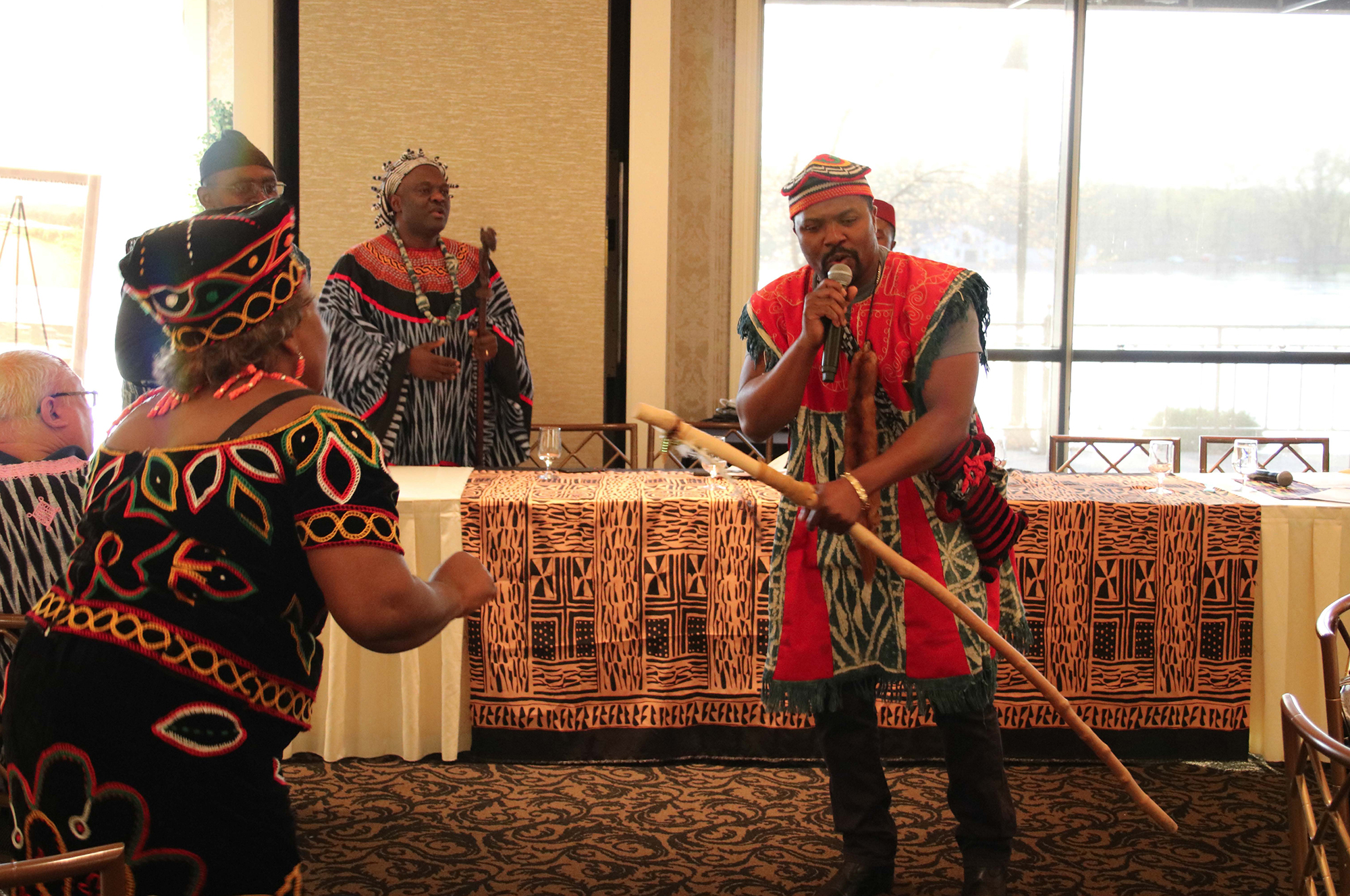 Traditional Cameroon singing and dancing at a town hall meeting in La Crosse last week to draw attention to the troubles in Cameroon.
