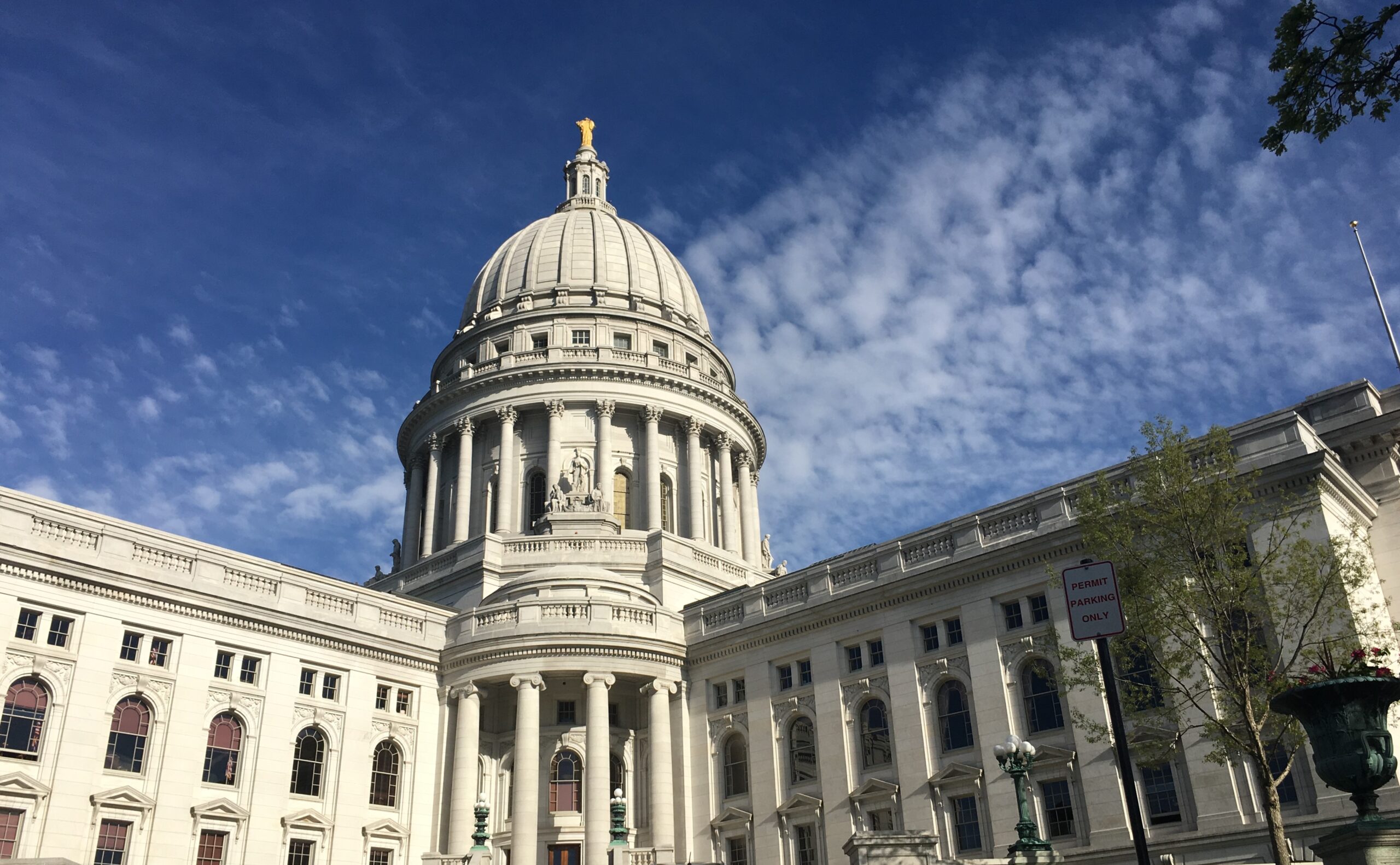 Sideview of Madison capitol building on spring day