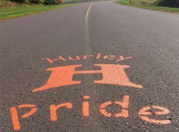 Hurley Pride is painted on pavement