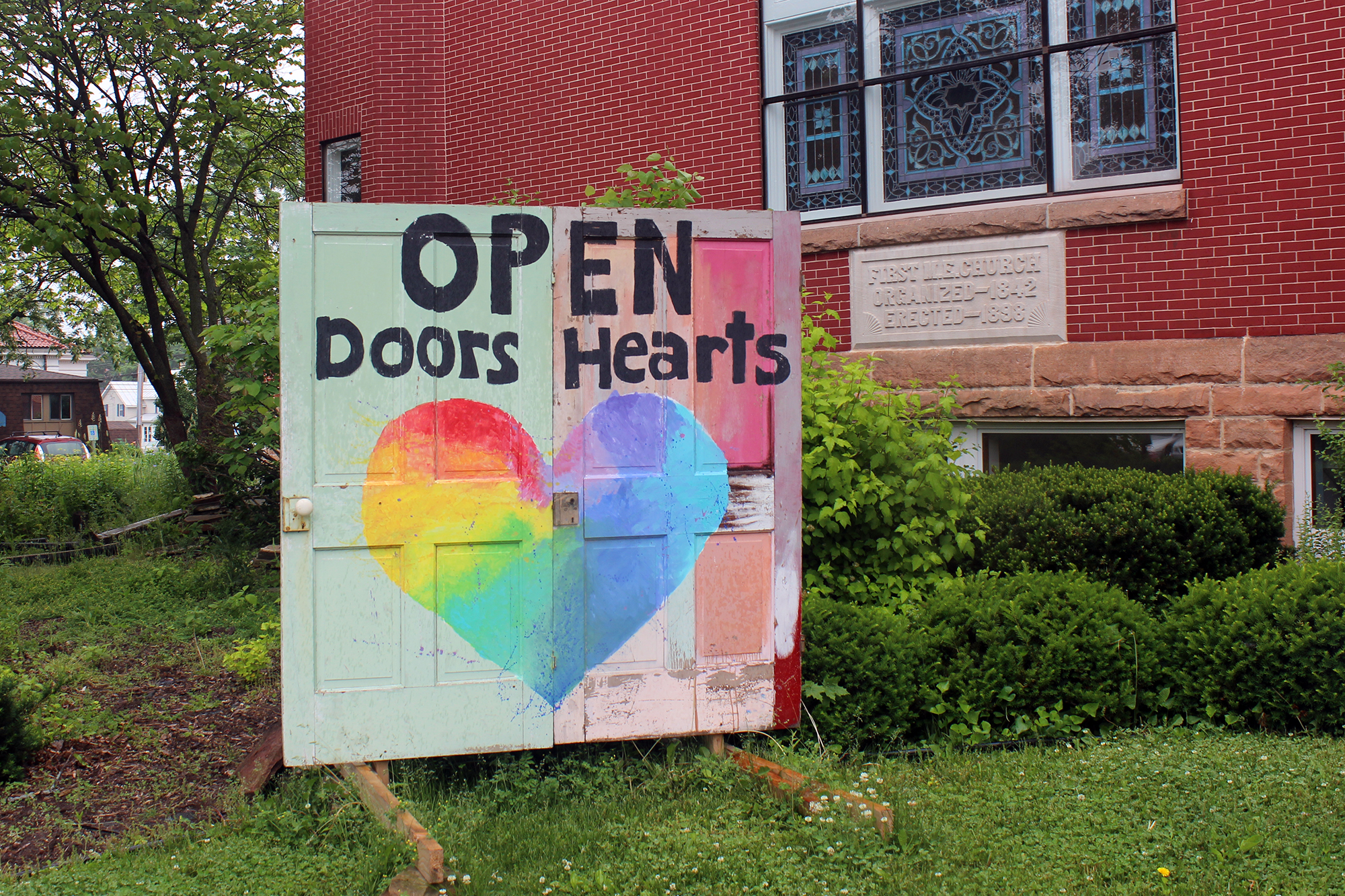 Art display outside Baraboo First United Methodist Church shows town members of LGBTQ community are welcome