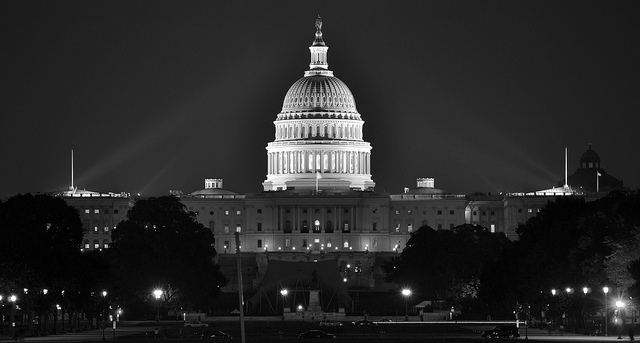 Black and white photo of the Capitol building in Washington DC