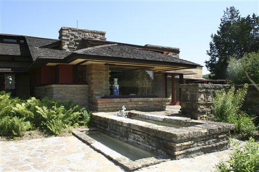 An exterior view of the library at Frank Lloyd Wright's home, called Taliesin, in Spring Green, Wisconsin.