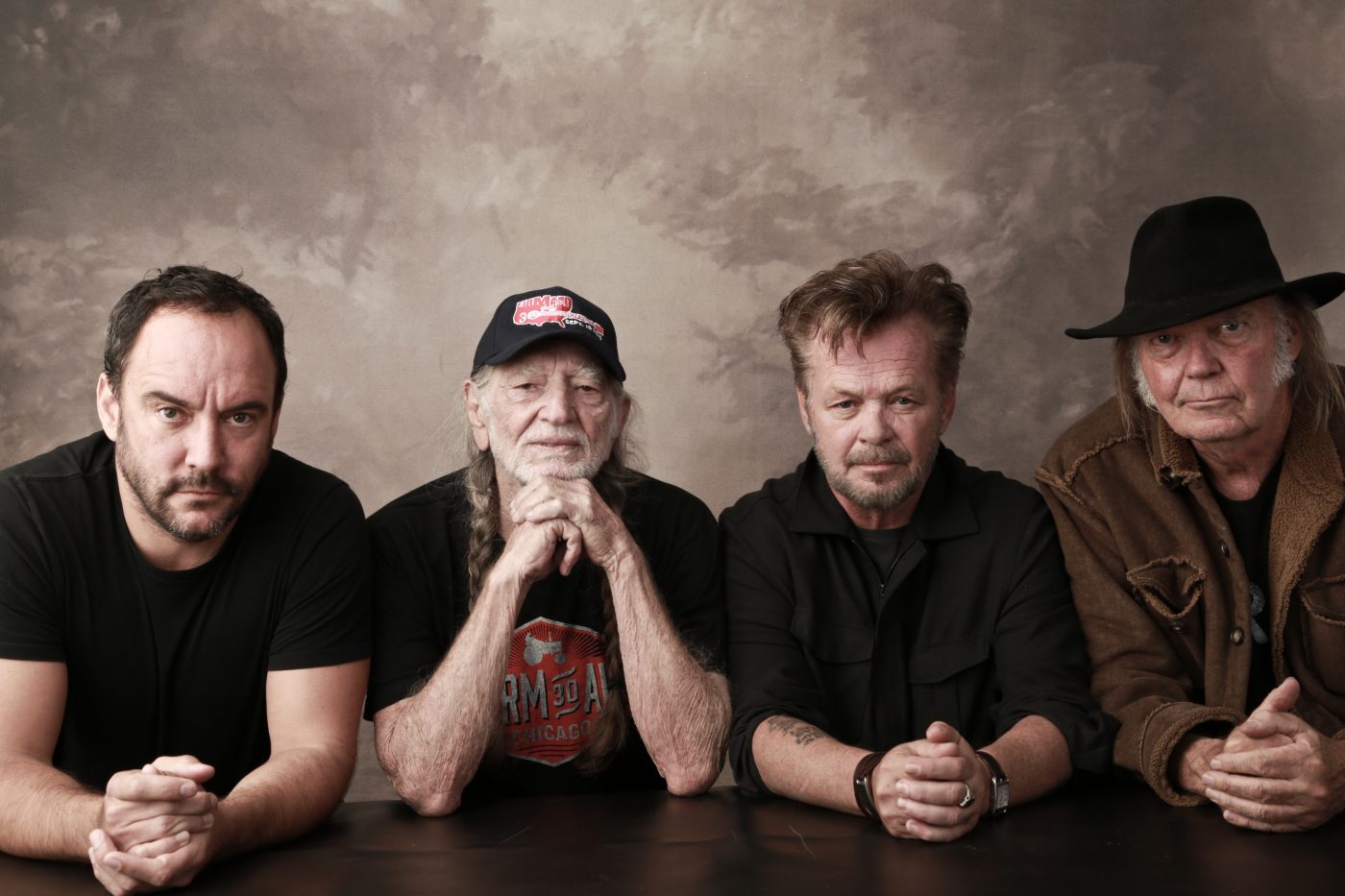 Farm Aid board artists Dave Matthews, Willie Nelson, John Mellencamp and Neil Young