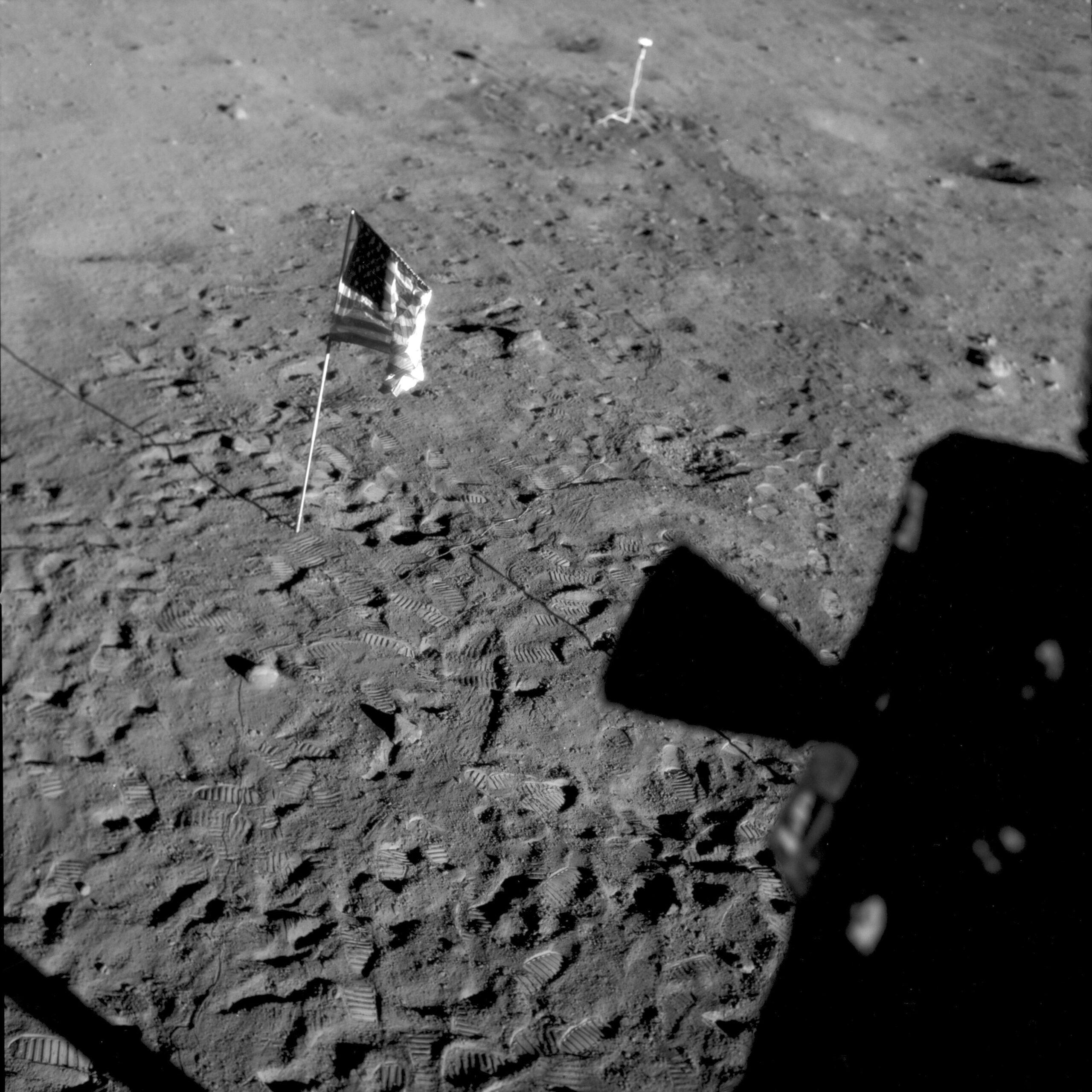 This July 21, 1969 photo made available by NASA shows the U.S. flag planted at Tranquility Base on the surface of the moon.