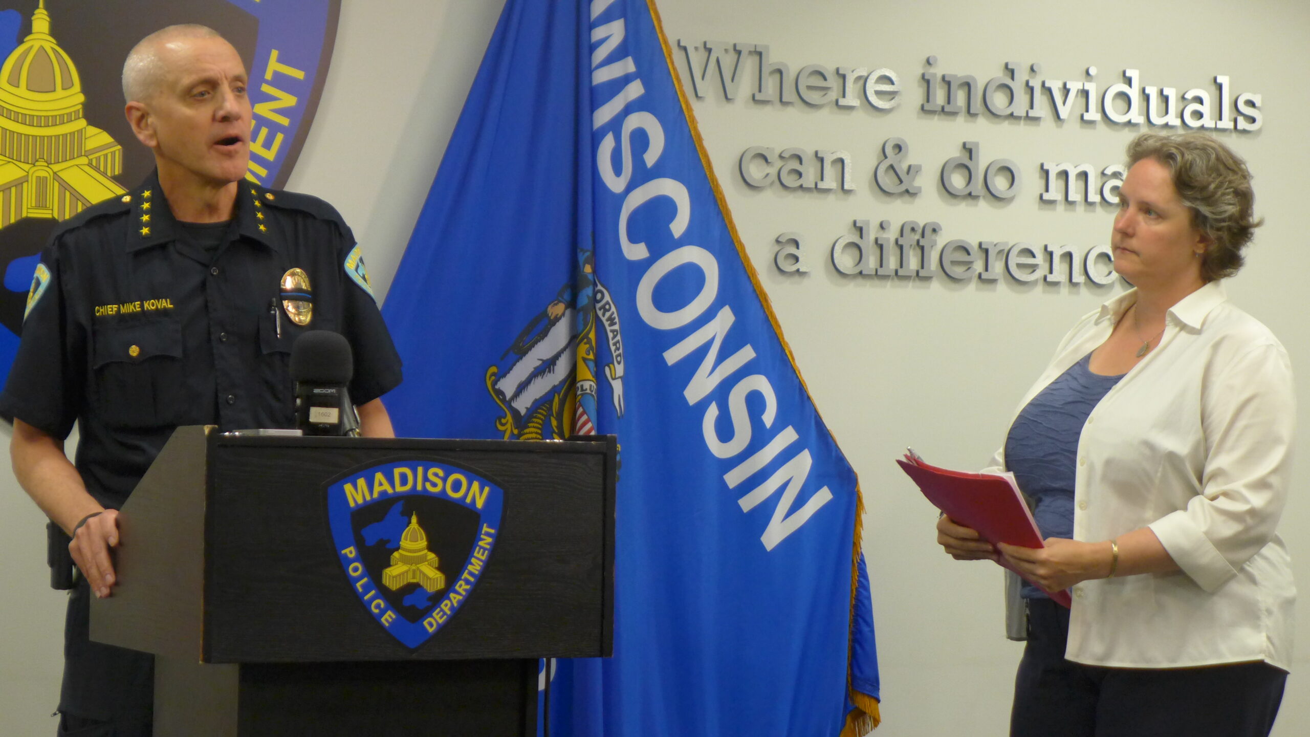 Madison Police Chief Mike Koval and Mayor Satya Rhodes-Conway