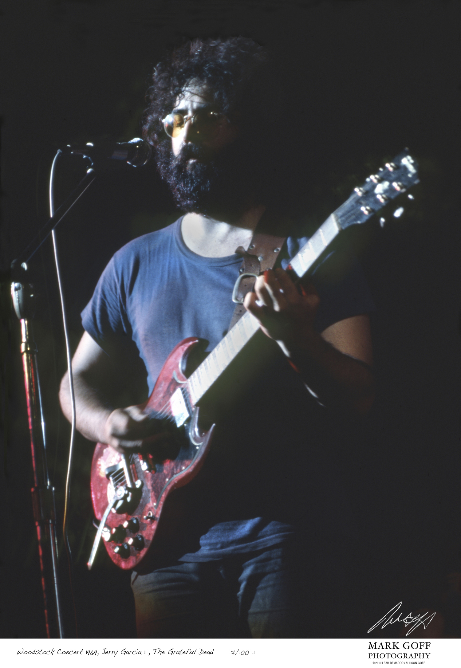 This August, 1969 photo shows Jerry Garcia as he performs during Woodstock in Bethel, N.Y. 