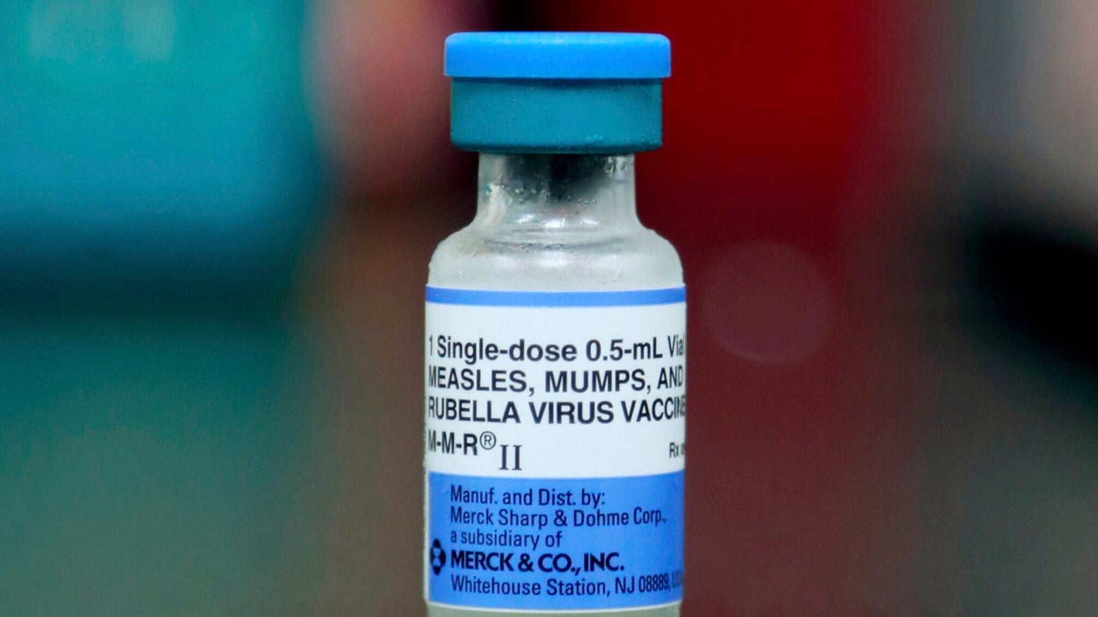 A vial of a measles, mumps and rubella vaccine