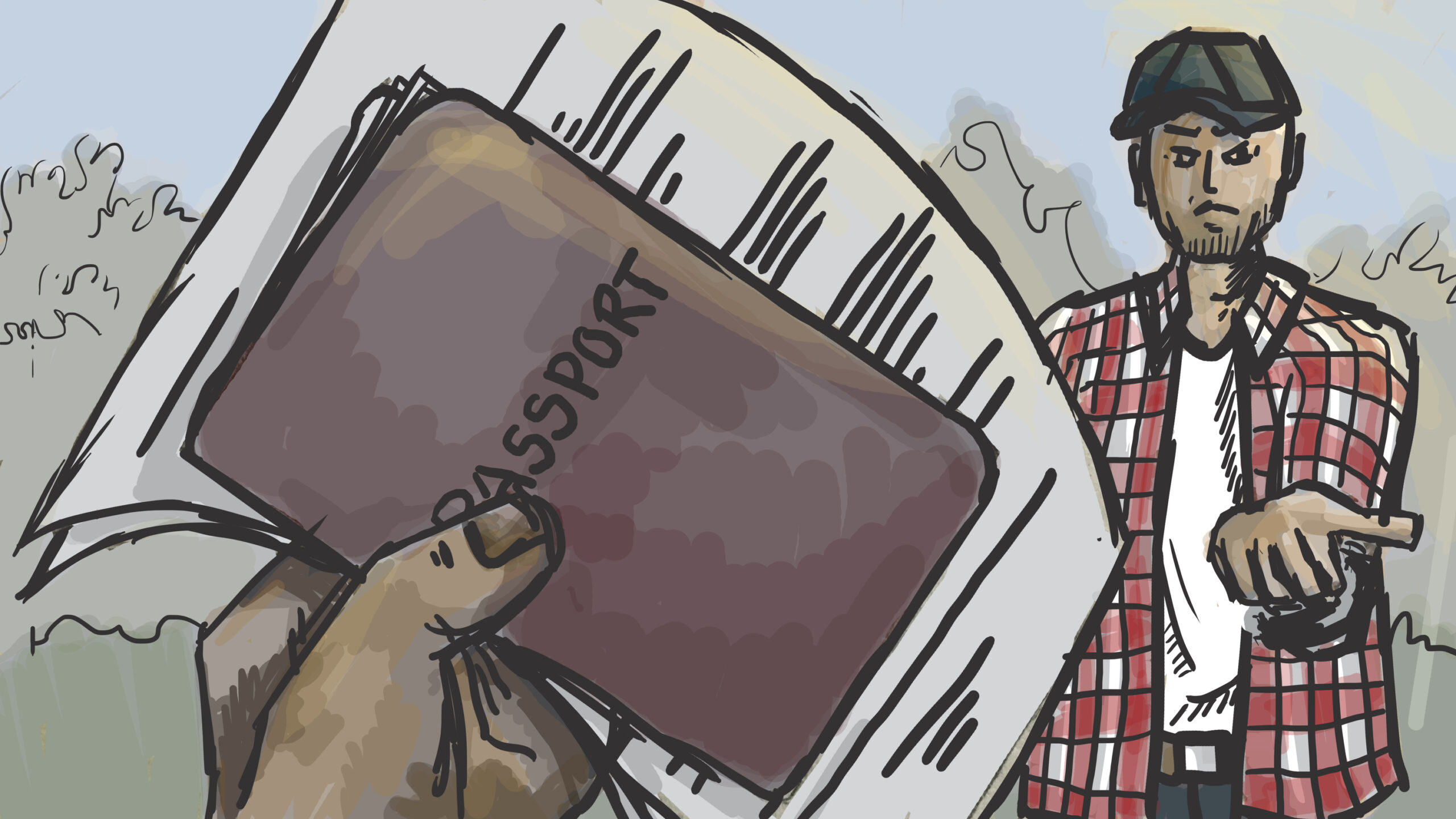 illustration of passports being taken