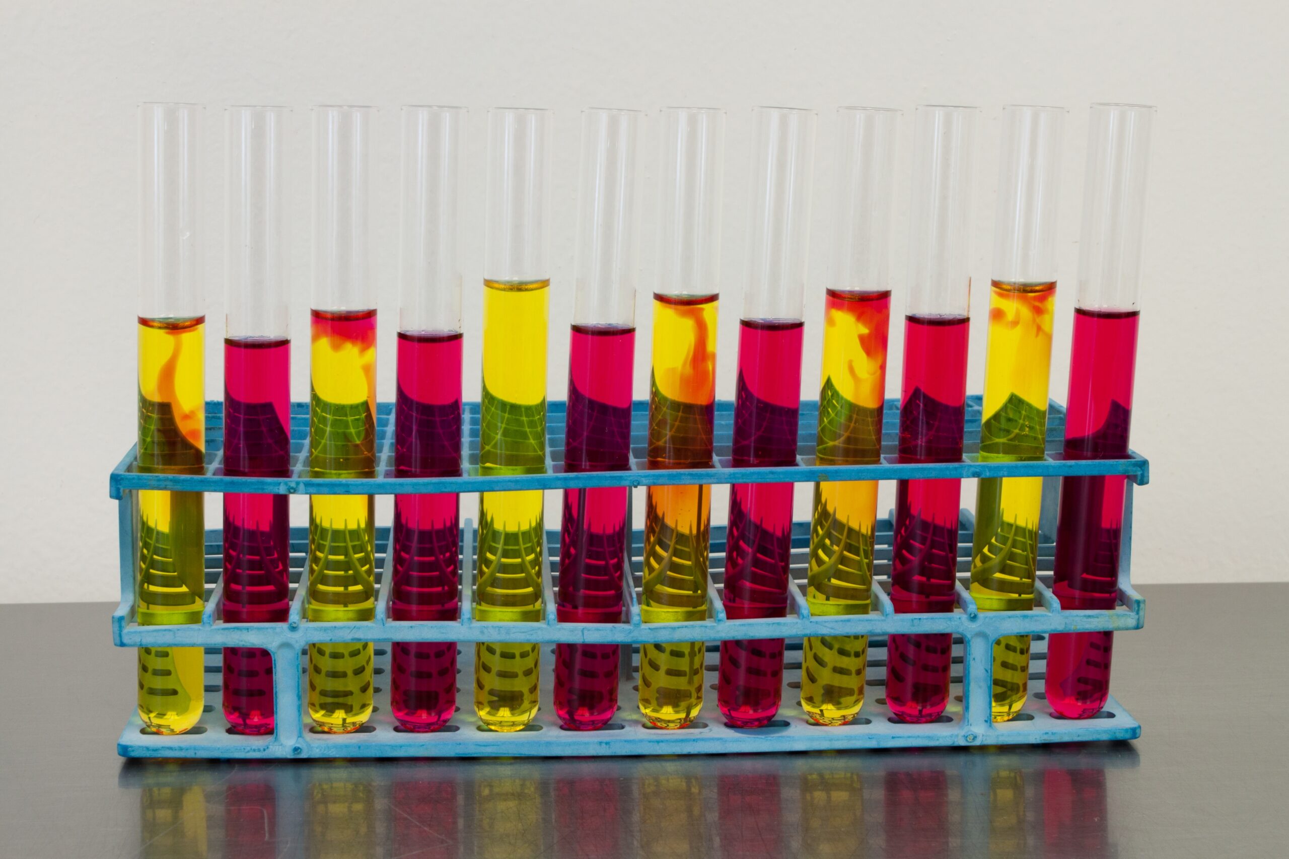 Test Tubes with Red and Yellow Liquid