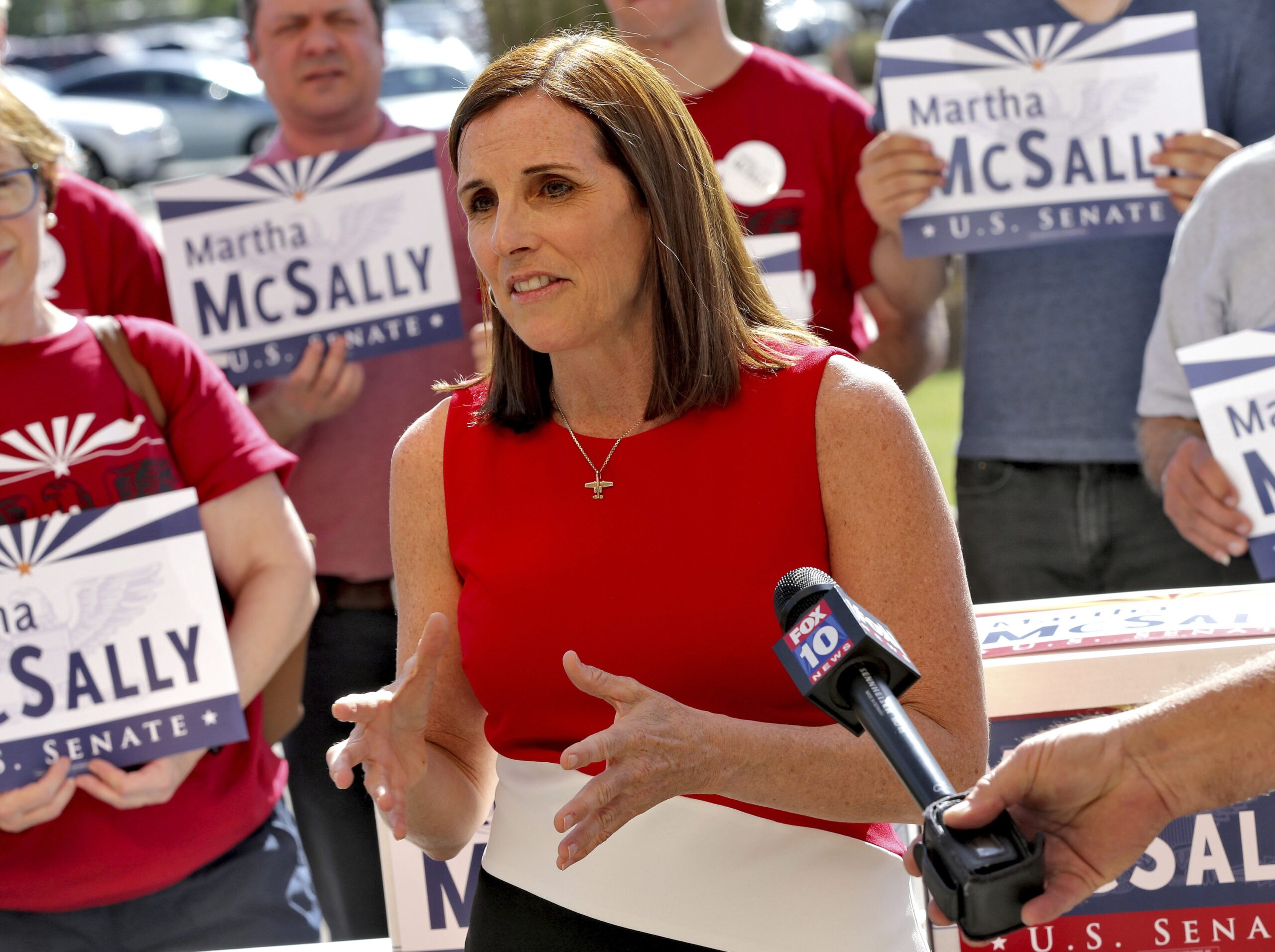 U.S. Rep. Martha McSally, R-Ariz., speaks after delivering her signatures to the Arizona Secretary of State's office Tuesday, May 29, 2018,