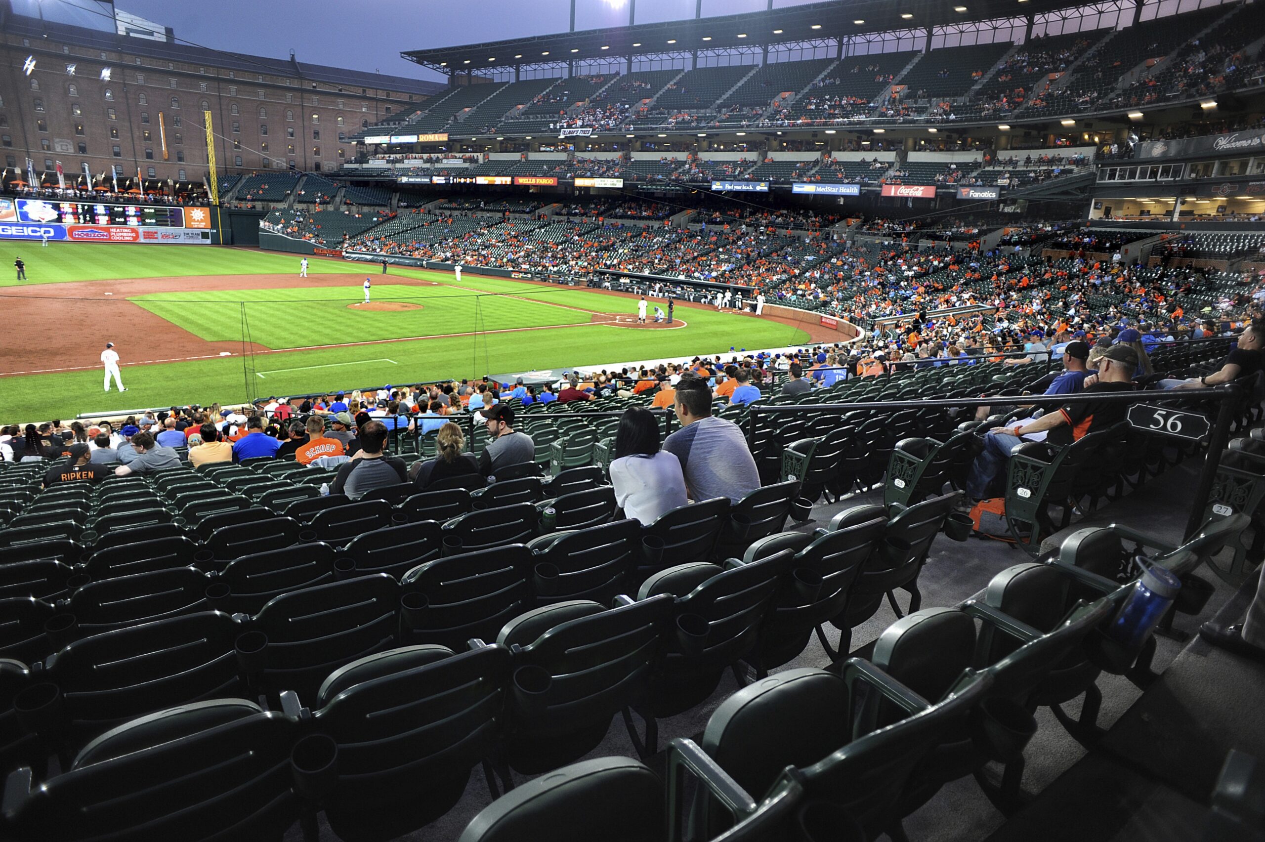Empty seats fill the stadium at Oriole Park at Camden Yards