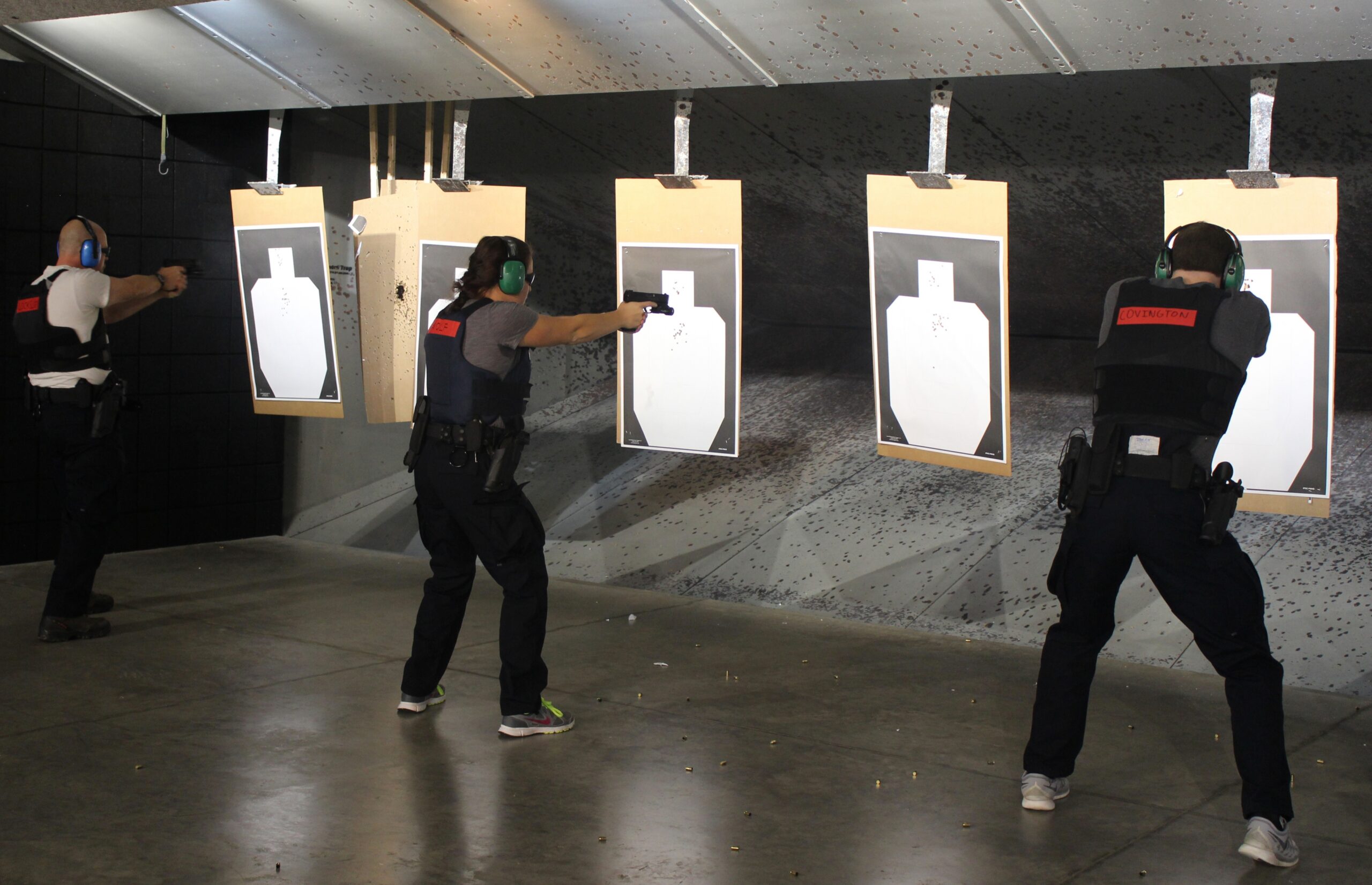 Madison Police recruits practice shooting in the training center’s gun range.