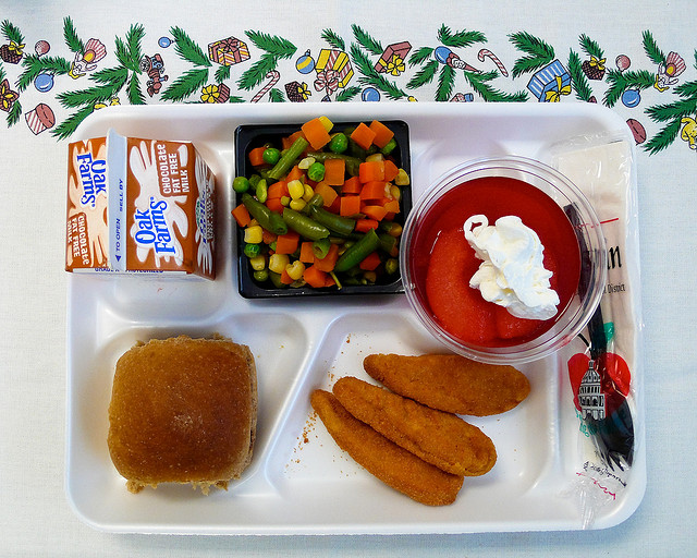school lunch tray with food