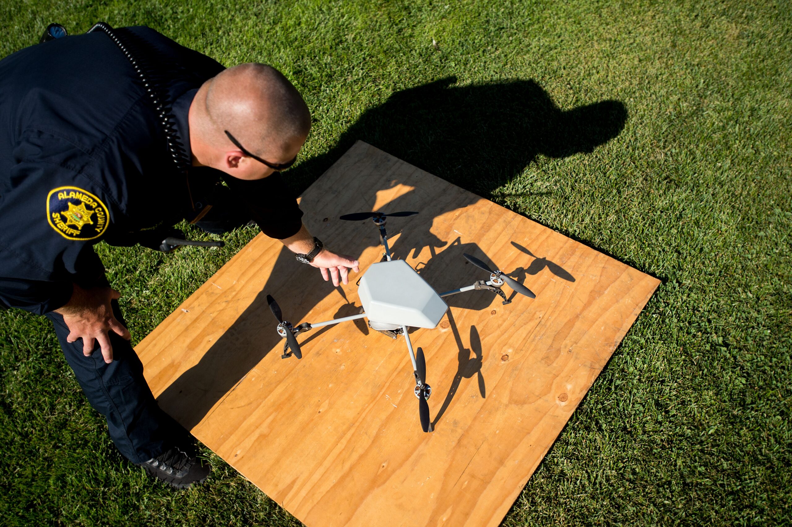 Sheriff's Deputy Dave Durbin prepares to fly a drone