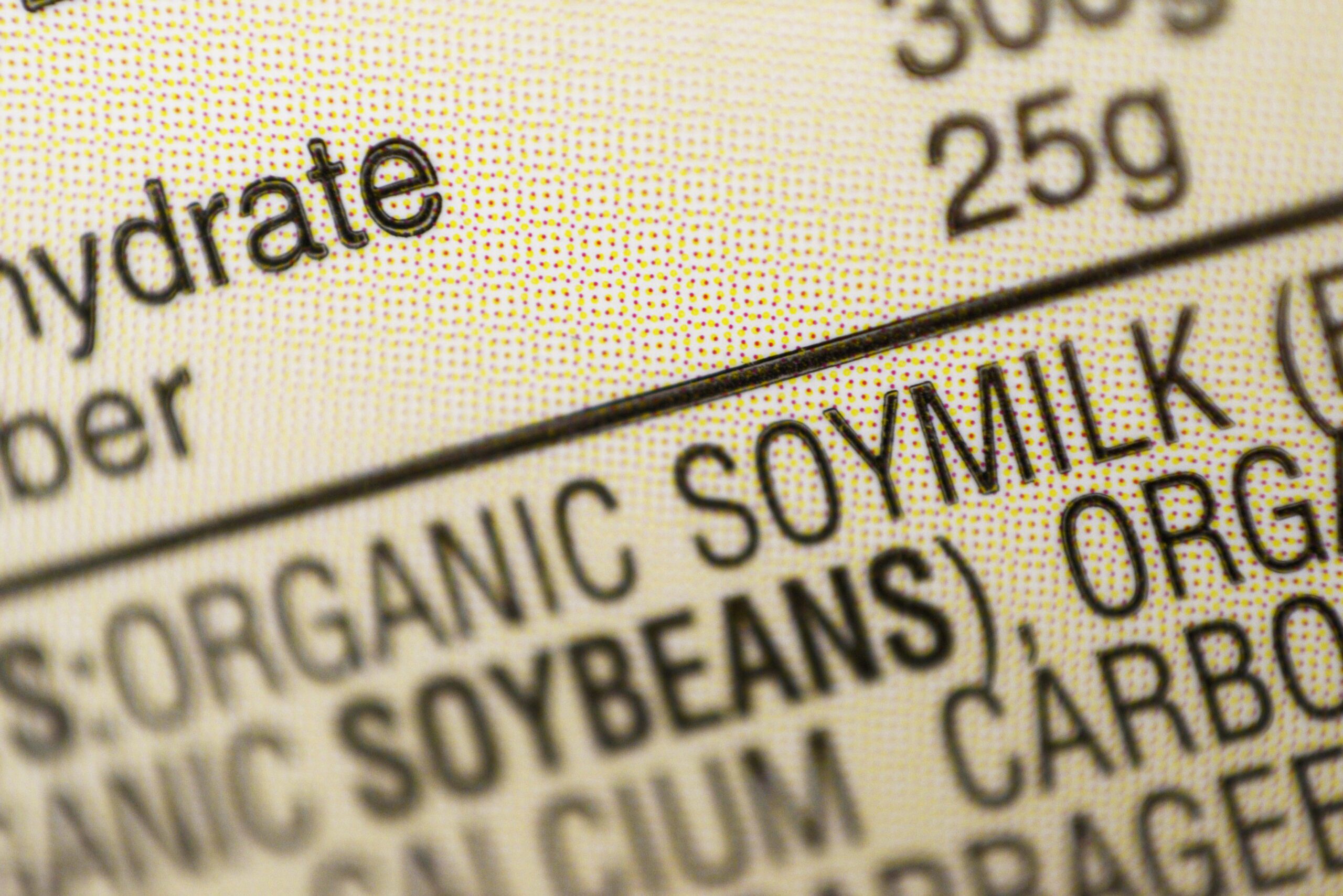 Ingredients label for soy milk
