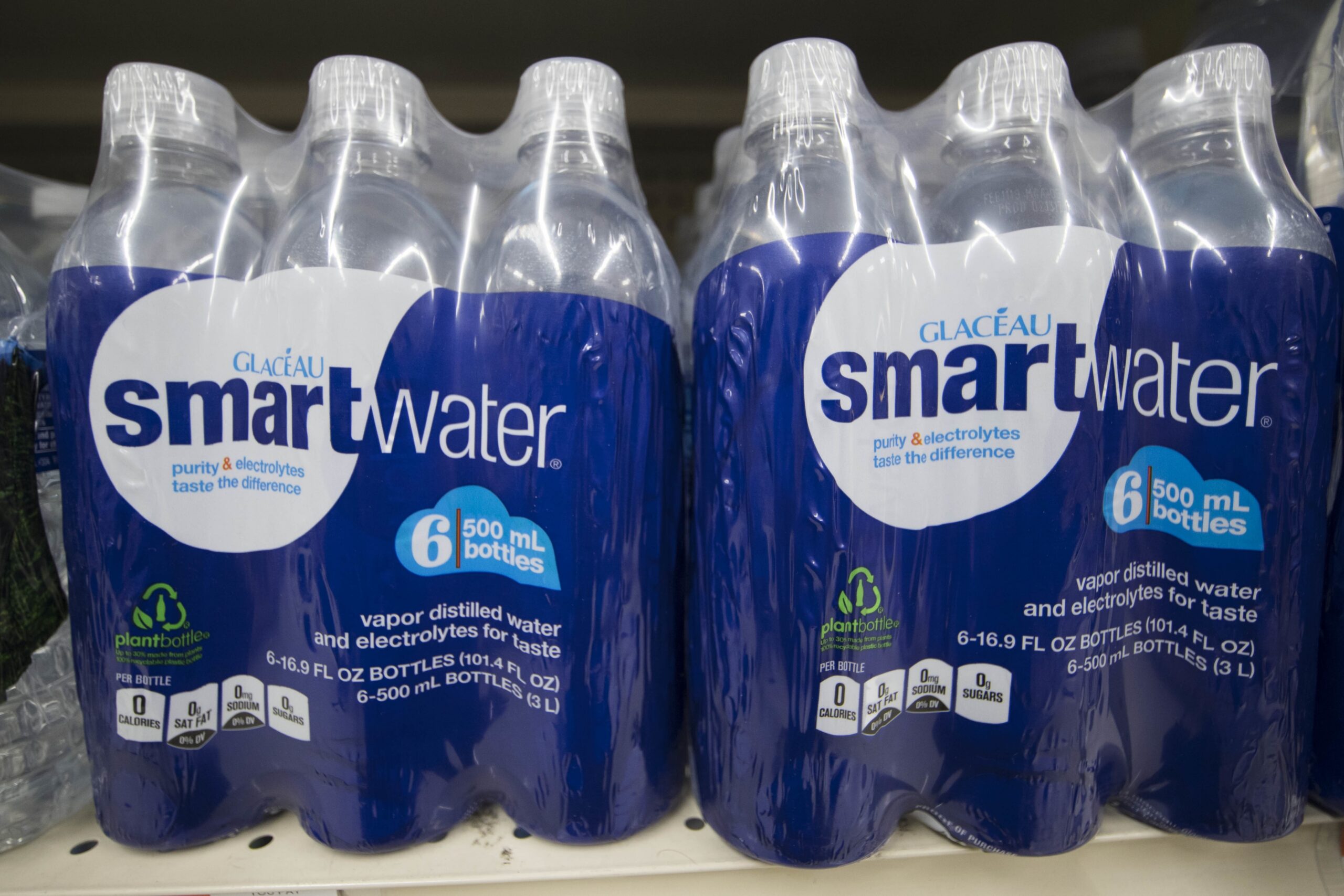 Bottled water on a shelf