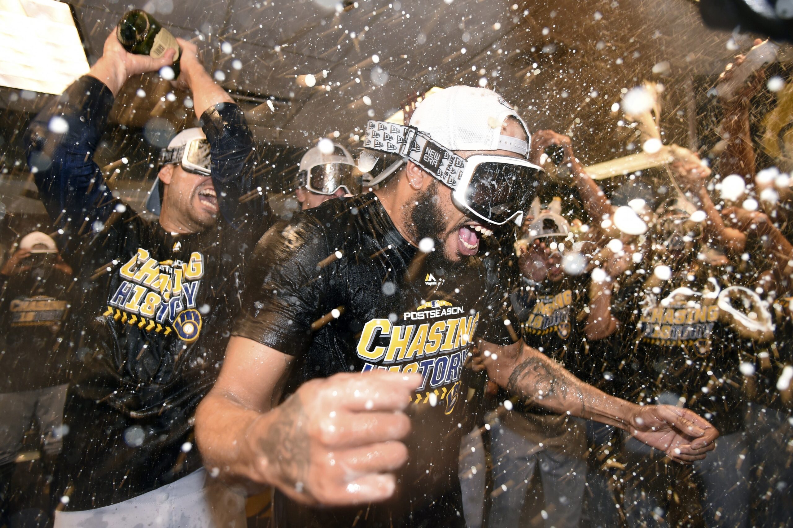 Milwaukee Brewers celebrate after sweeping the Colorado Rockies