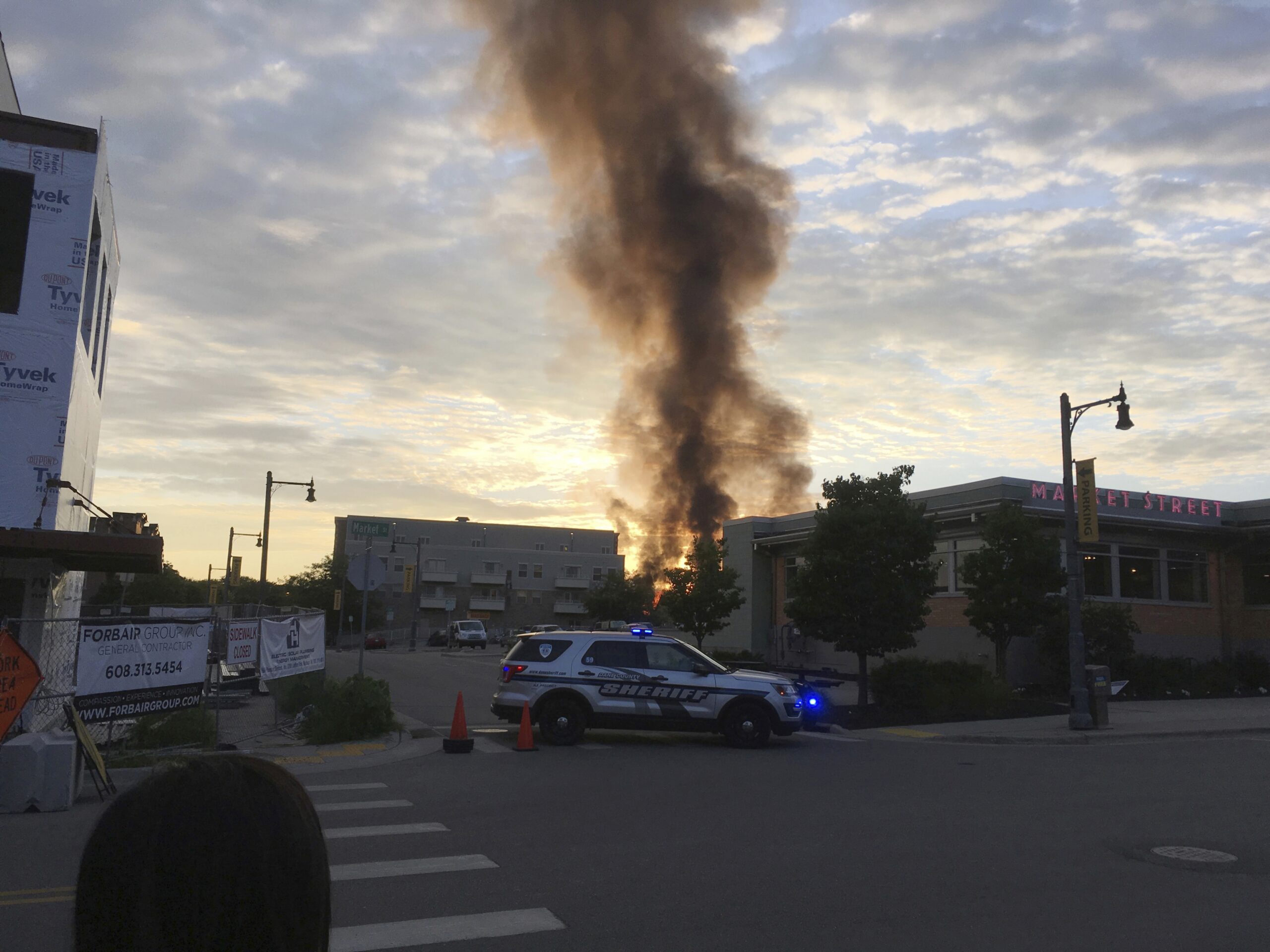 Smoke rising in downtown Sun Prairie