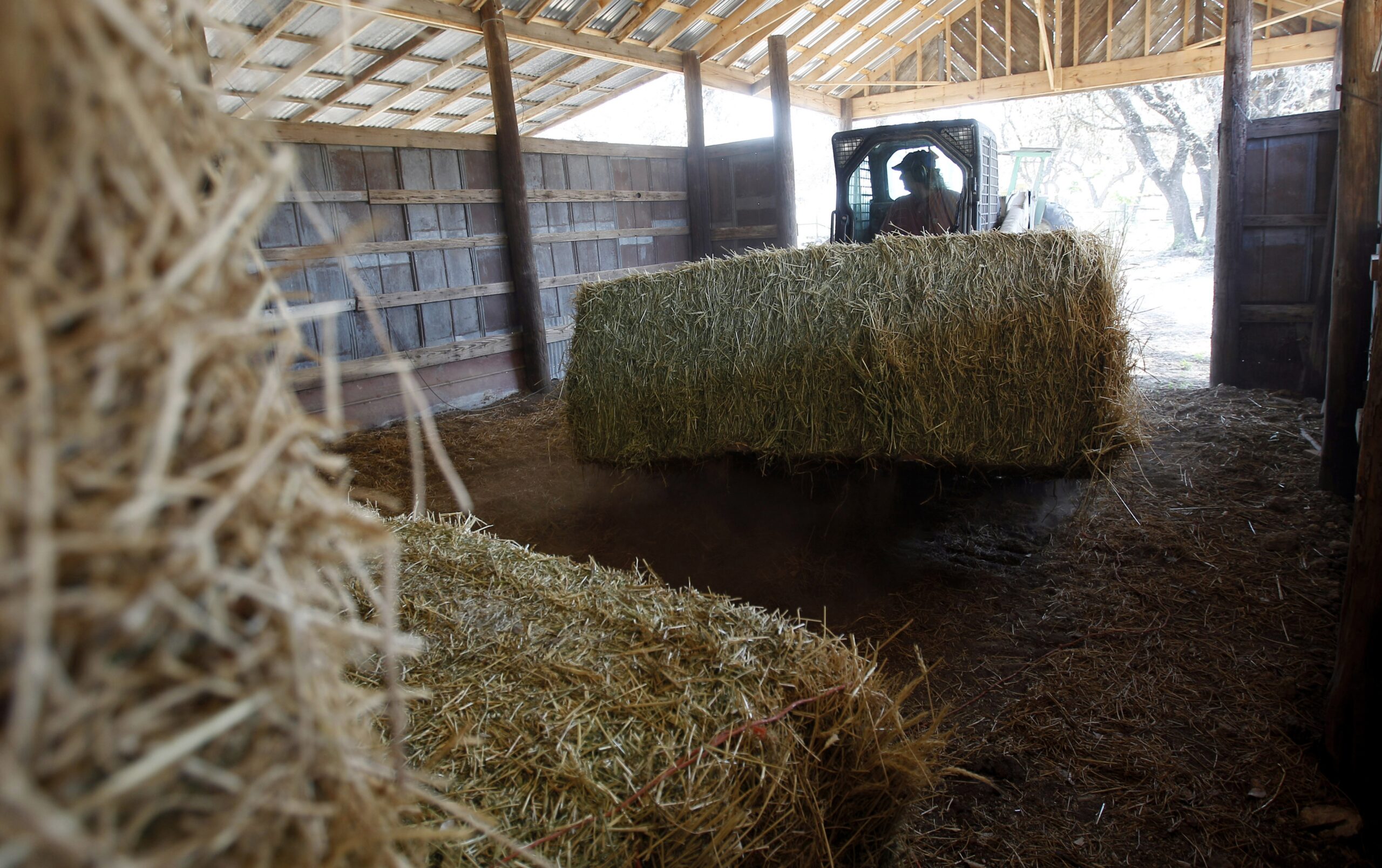 farmer moving hay