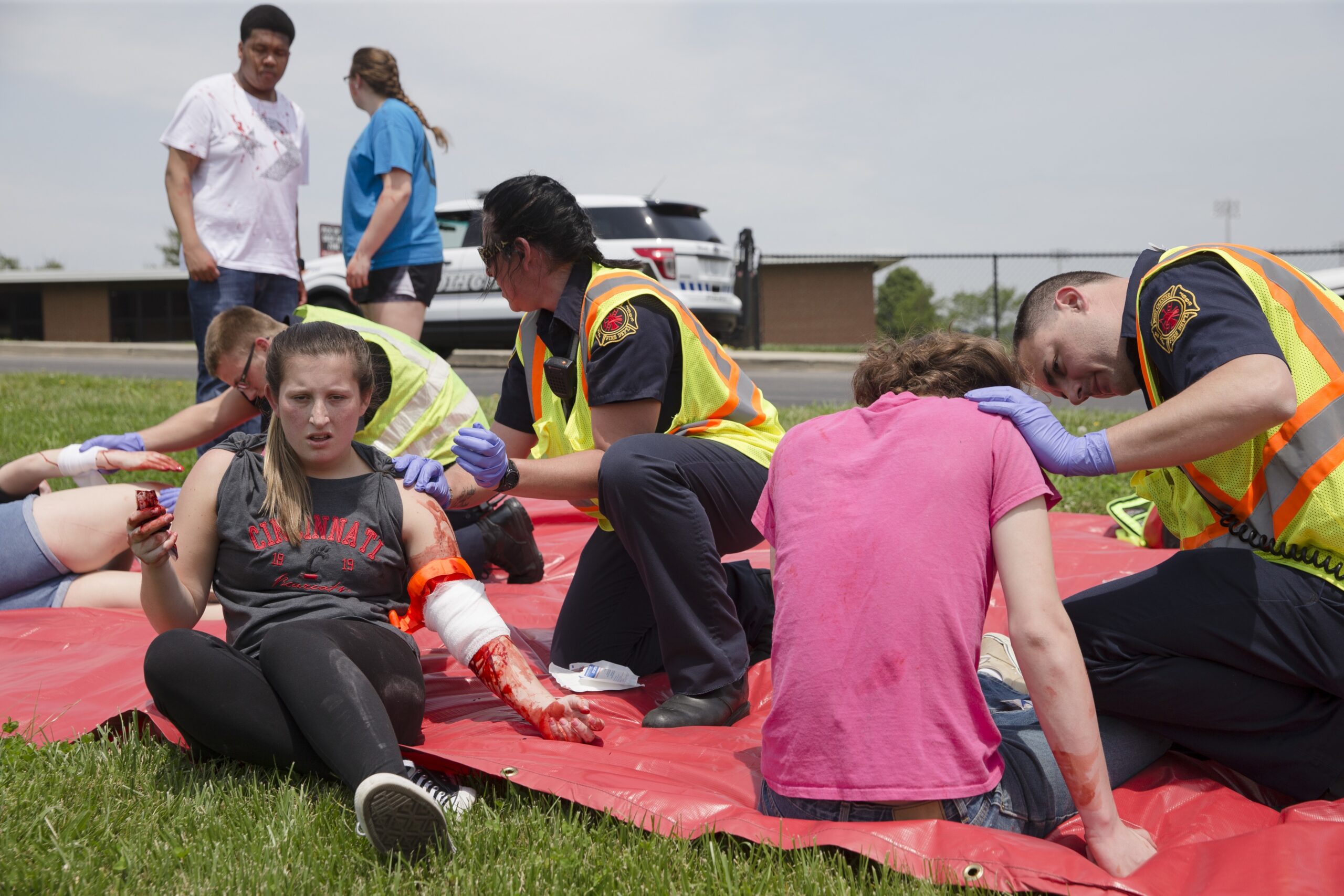 Volunteers stage injuries during active shooter simulation