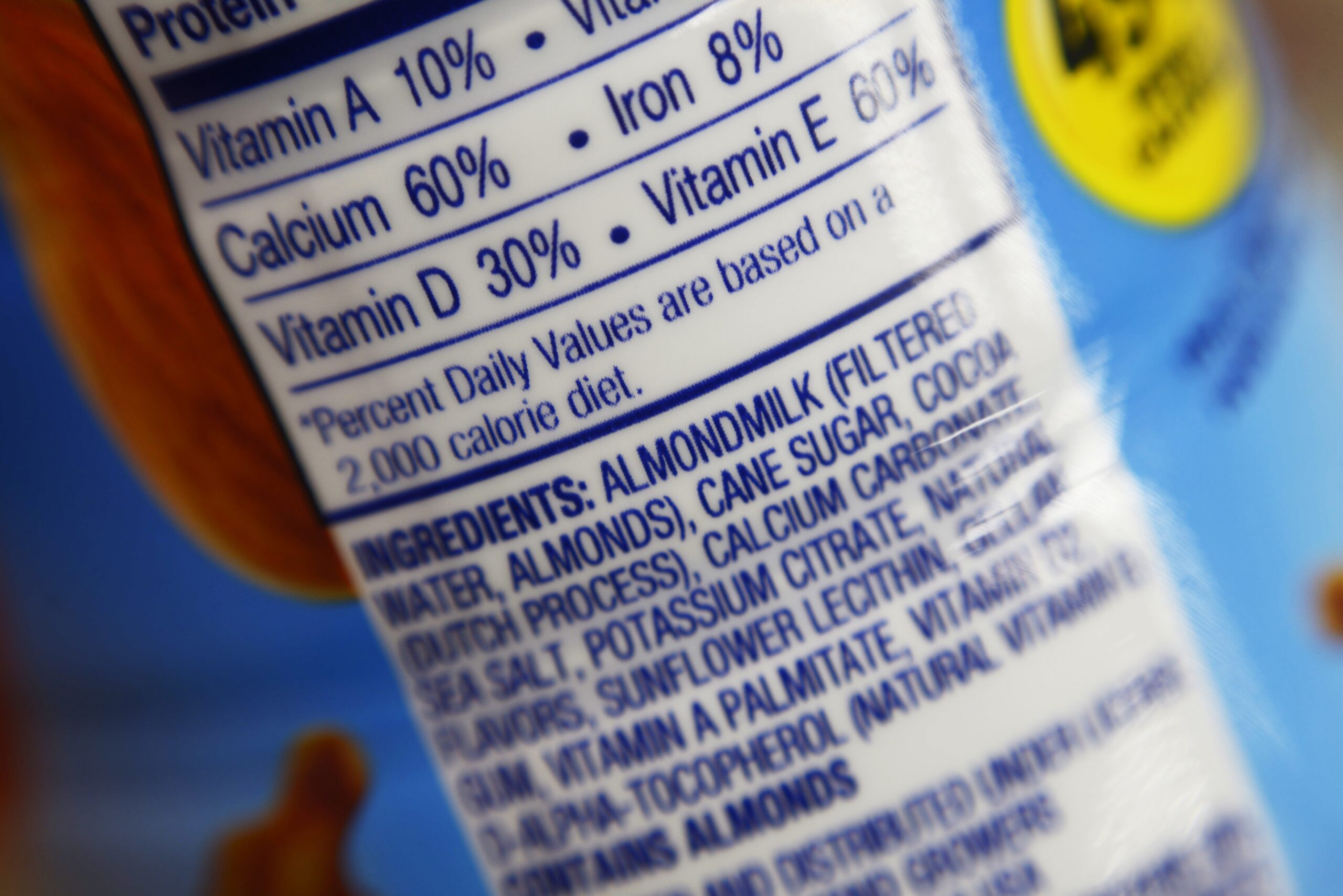 ingredients label for almond milk