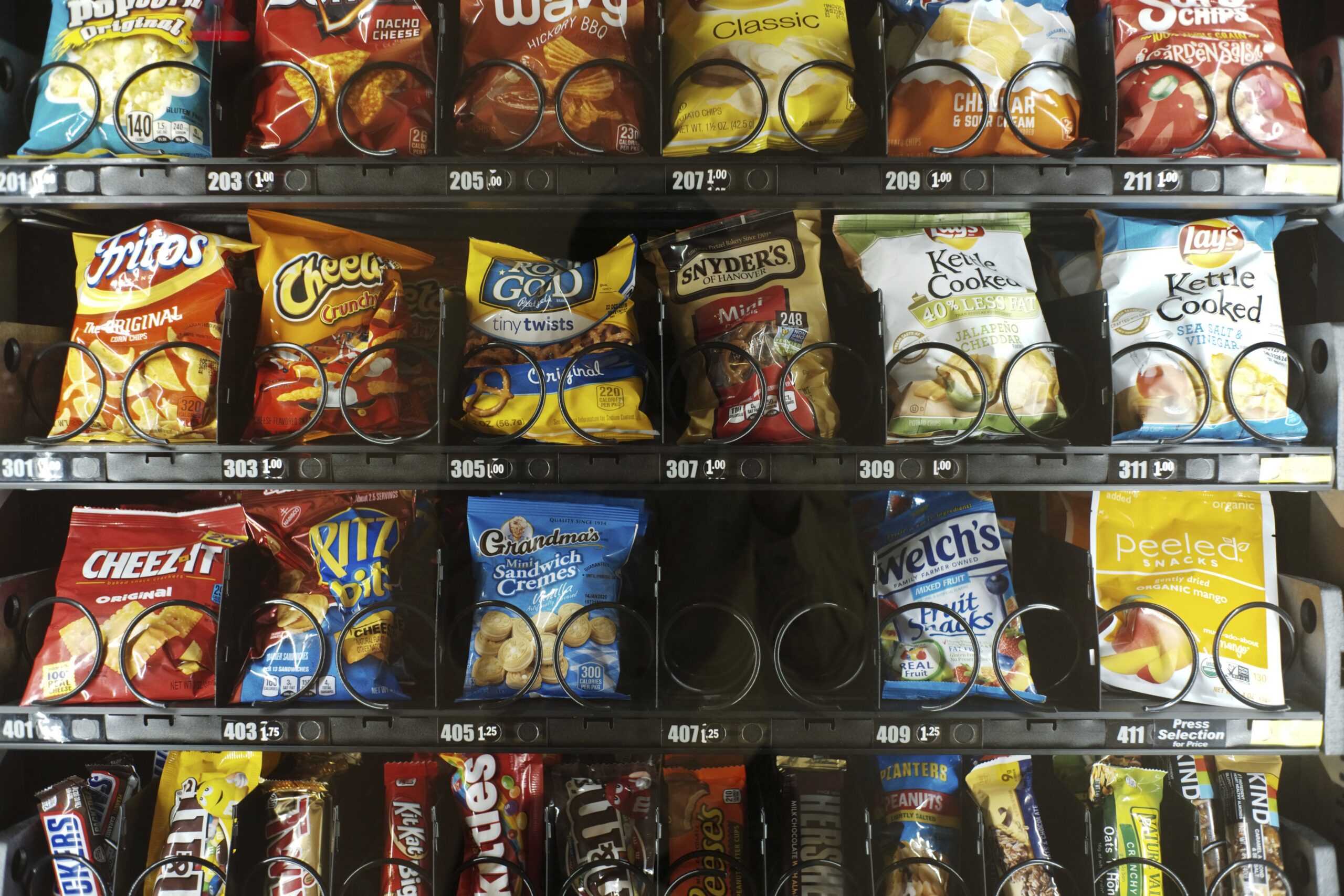 Vending machine full of snack foods