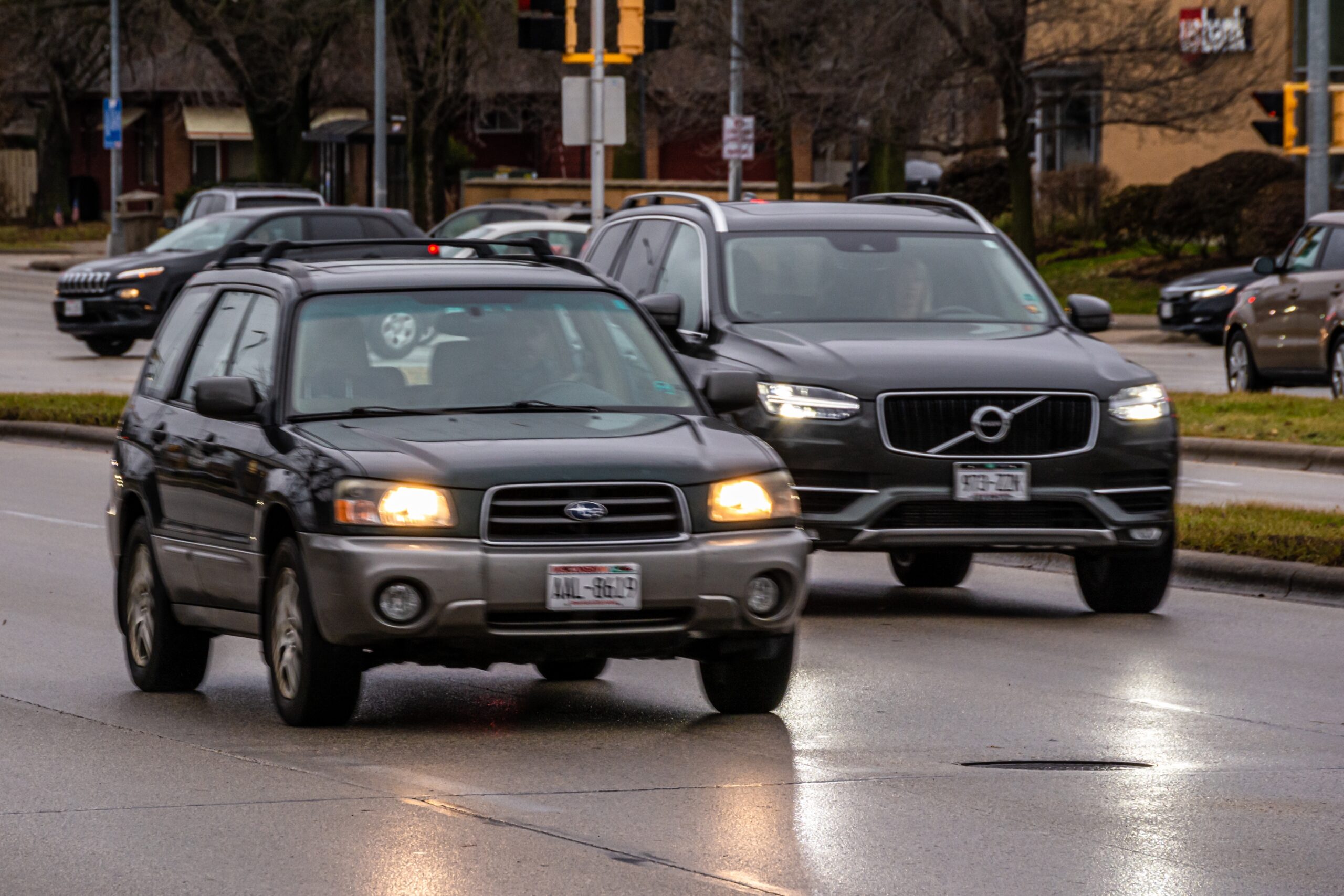 Motorists on University Ave. in Madison, Wis.