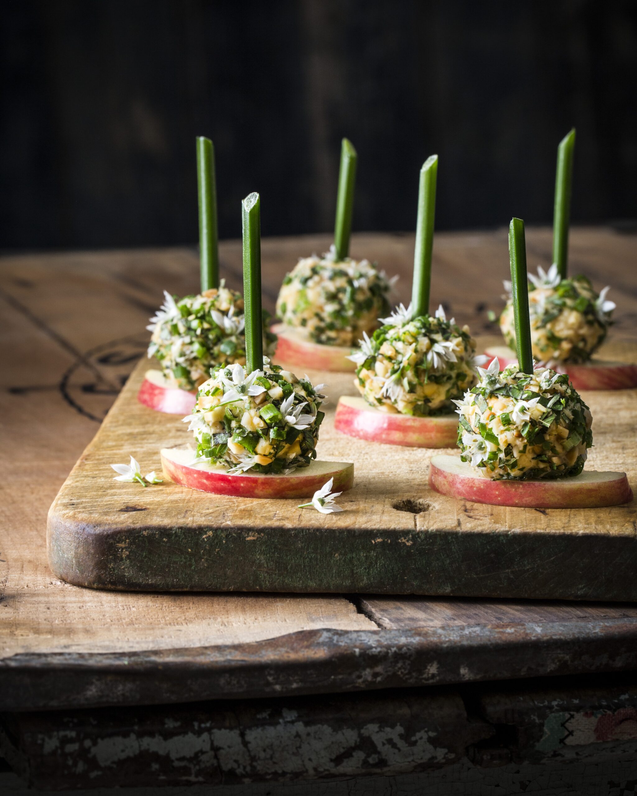 Mini Chive Blossom Cheese Balls With Chive Picks
