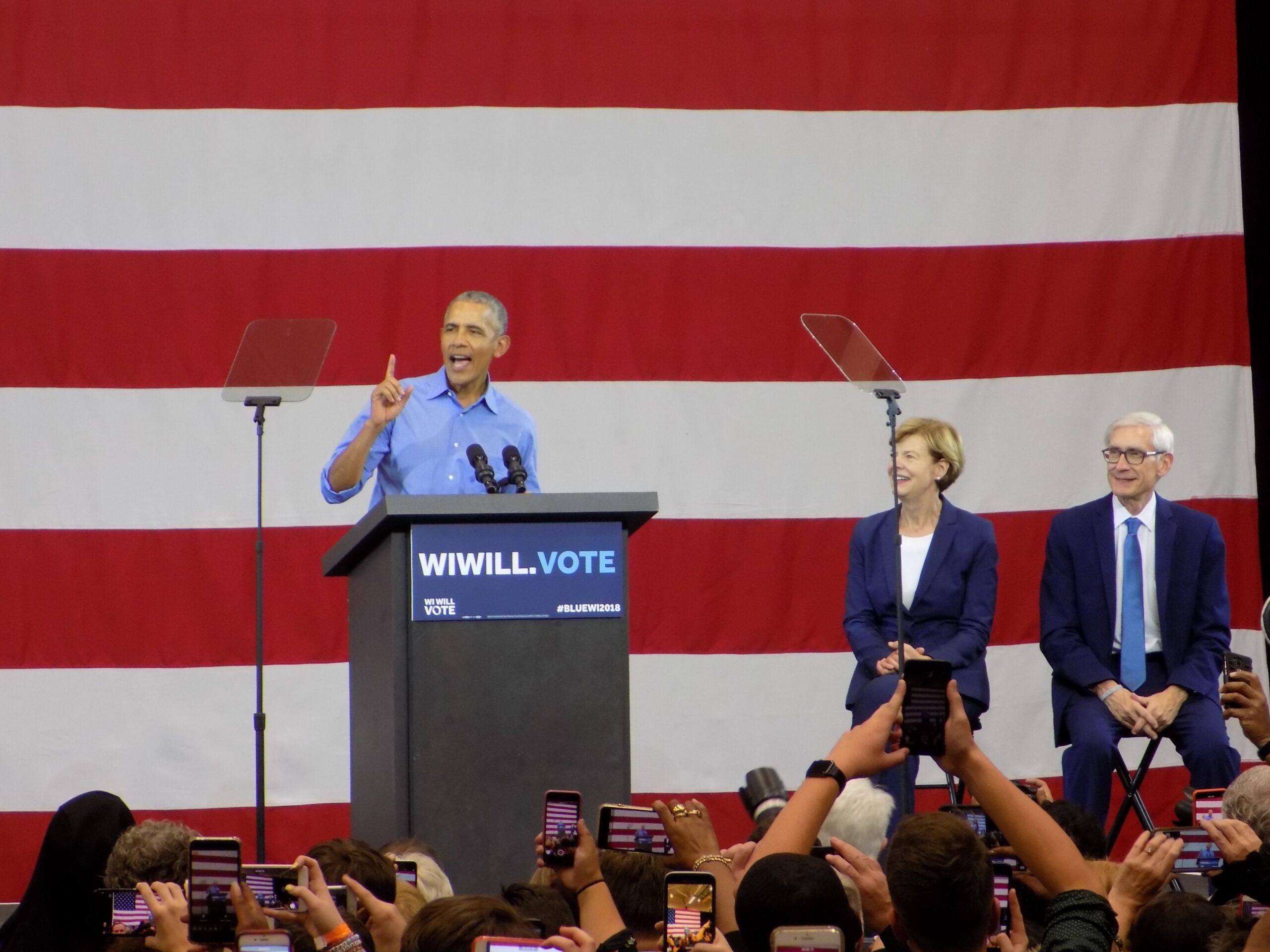 Barack Obama, Tammy Baldwin, Tony Evers, Milwaukee rally, October 2018