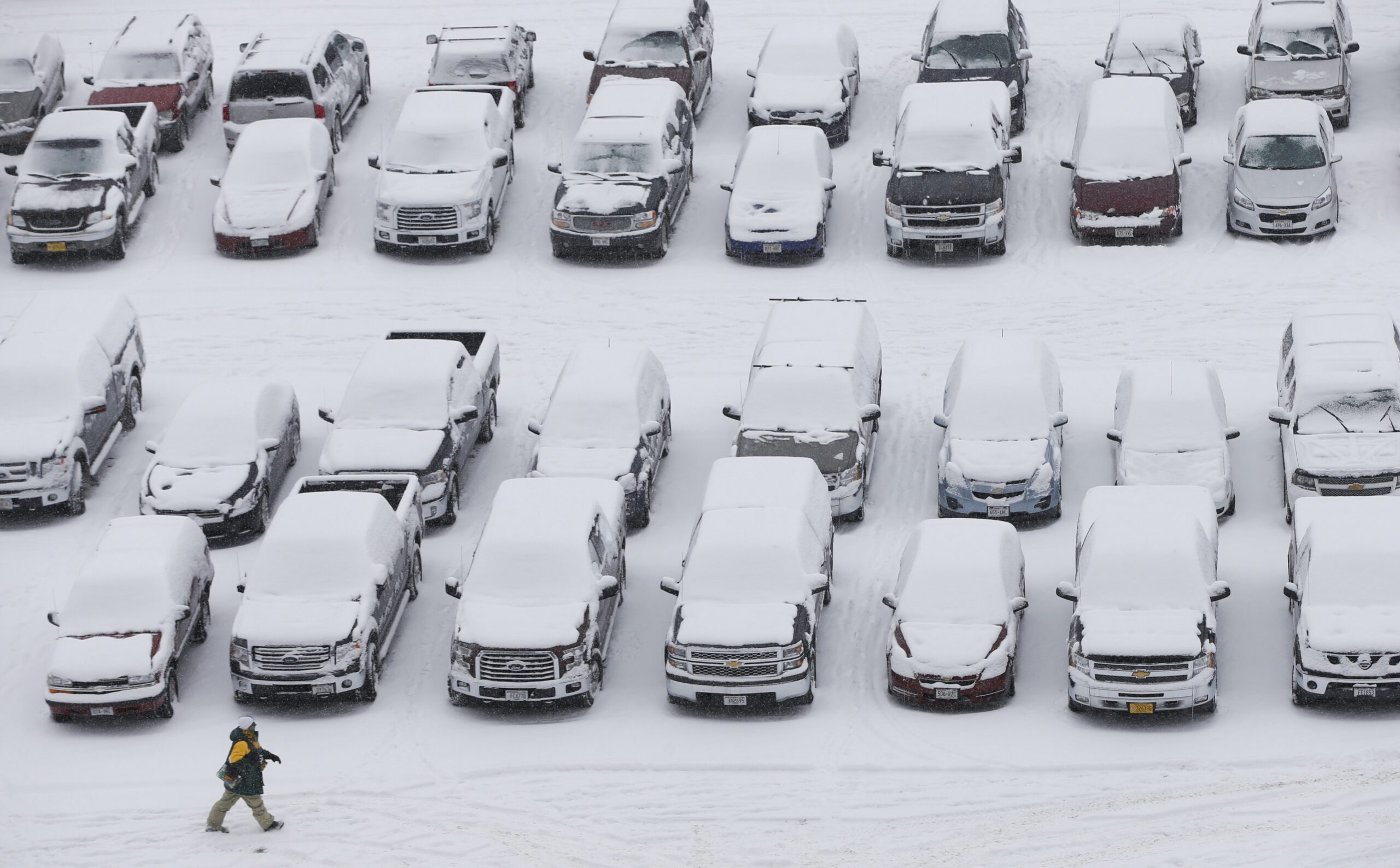 Snowy Lambeau Field parking lot