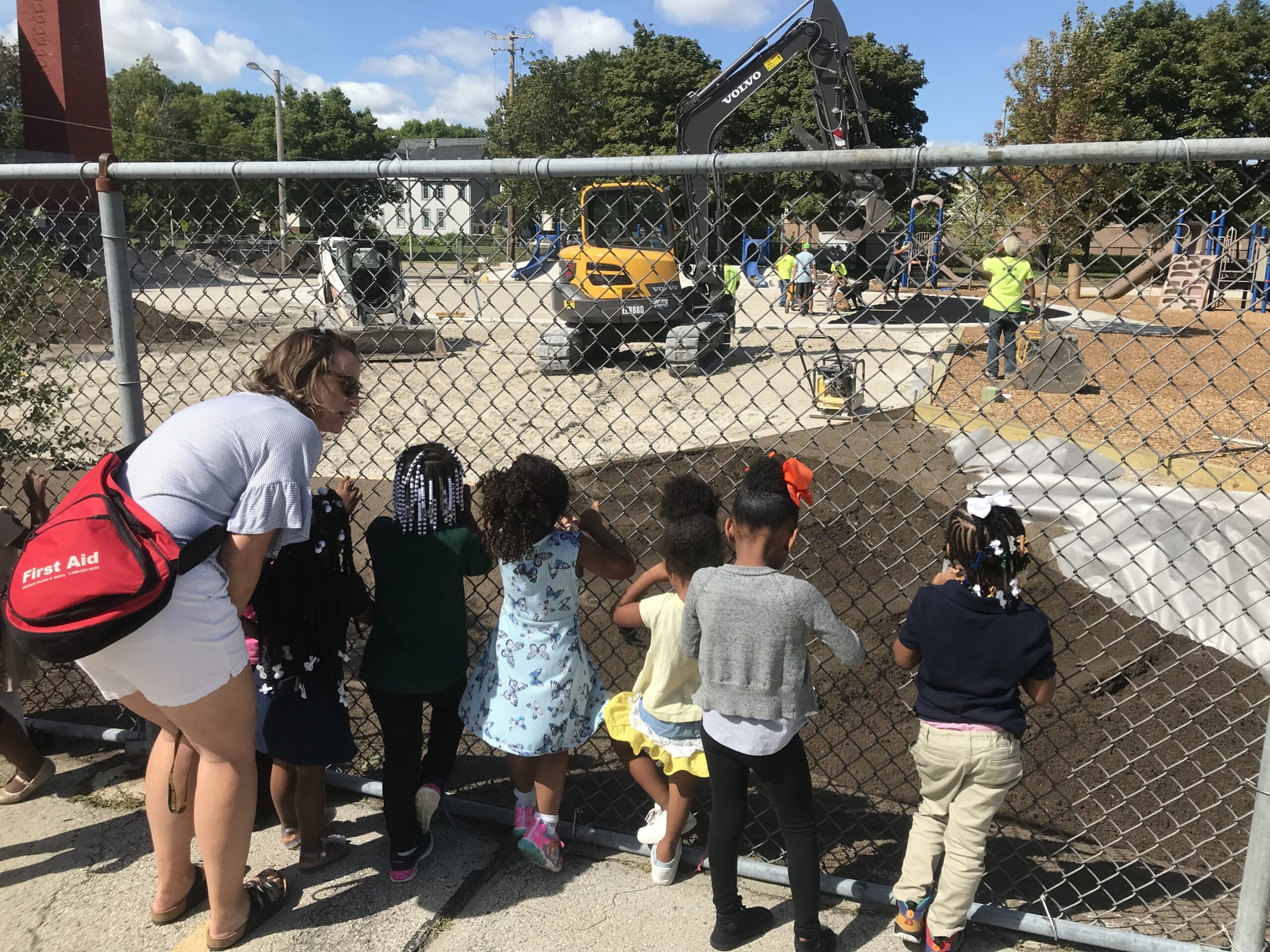 Students from Starms Early Childhood look at their playground