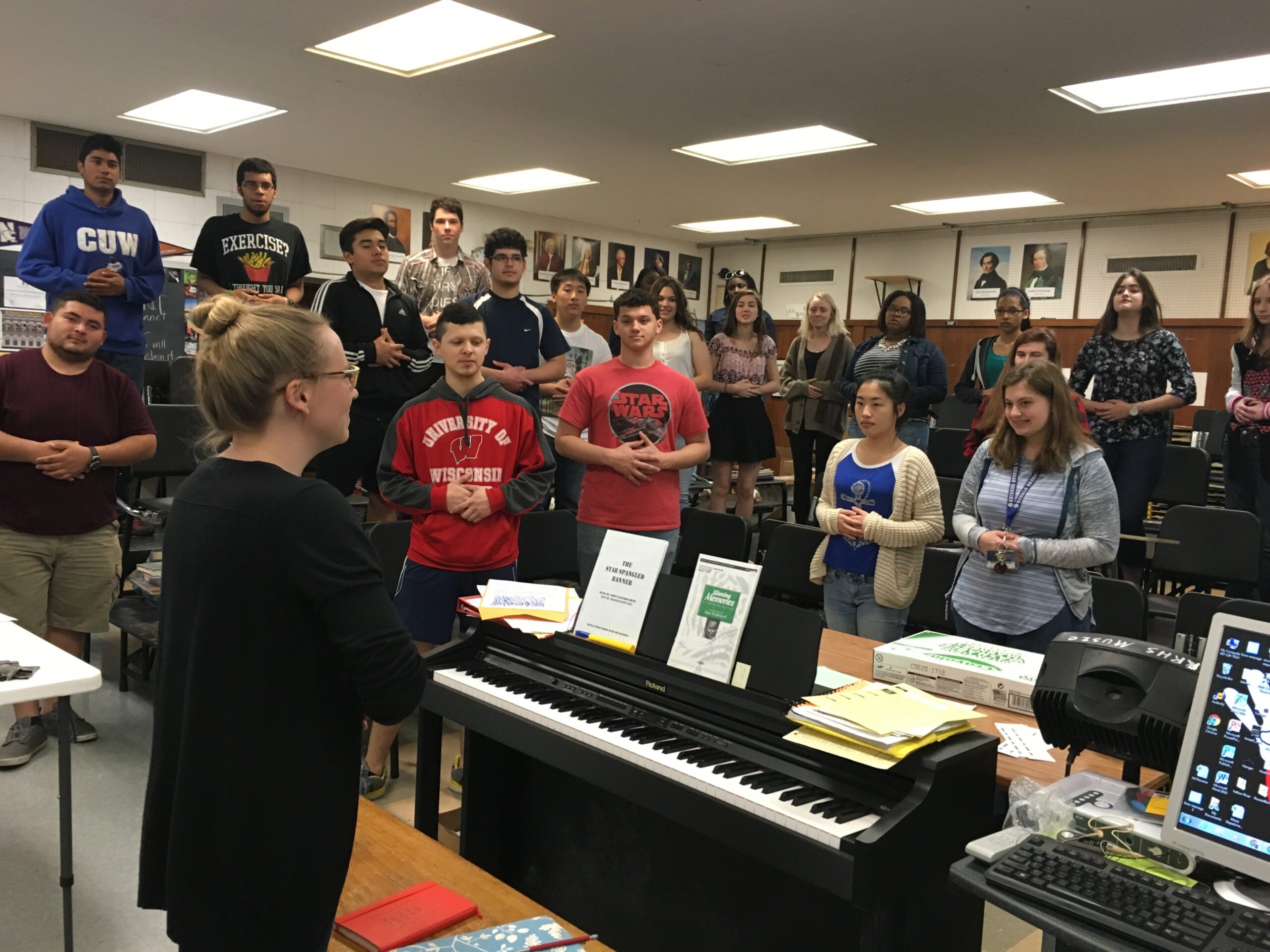 Ronald Reagan High School Choir Instructor Erica Breitbarth teaches a music class.