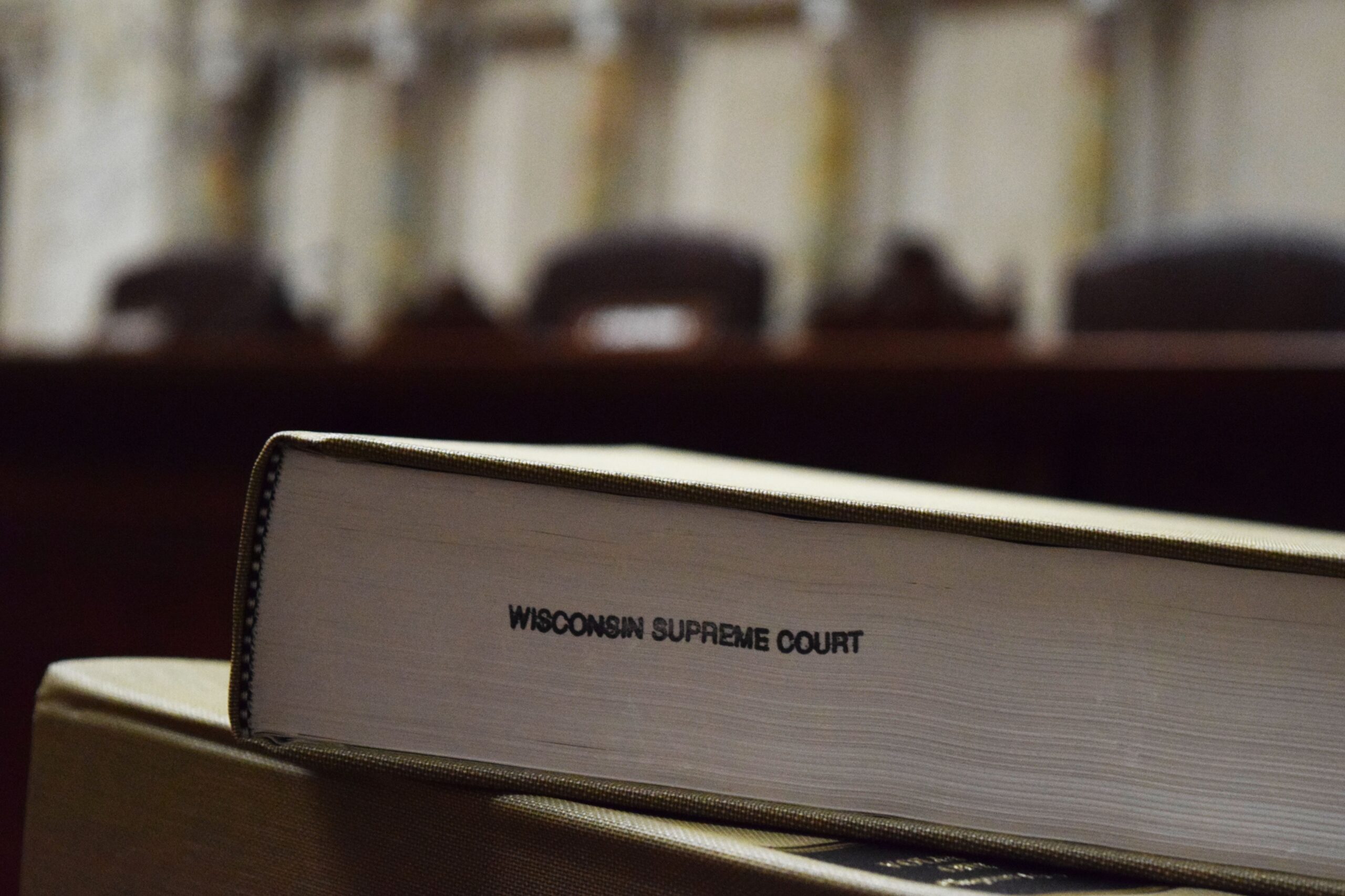 Law books in the Wisconsin Supreme Court courtroom