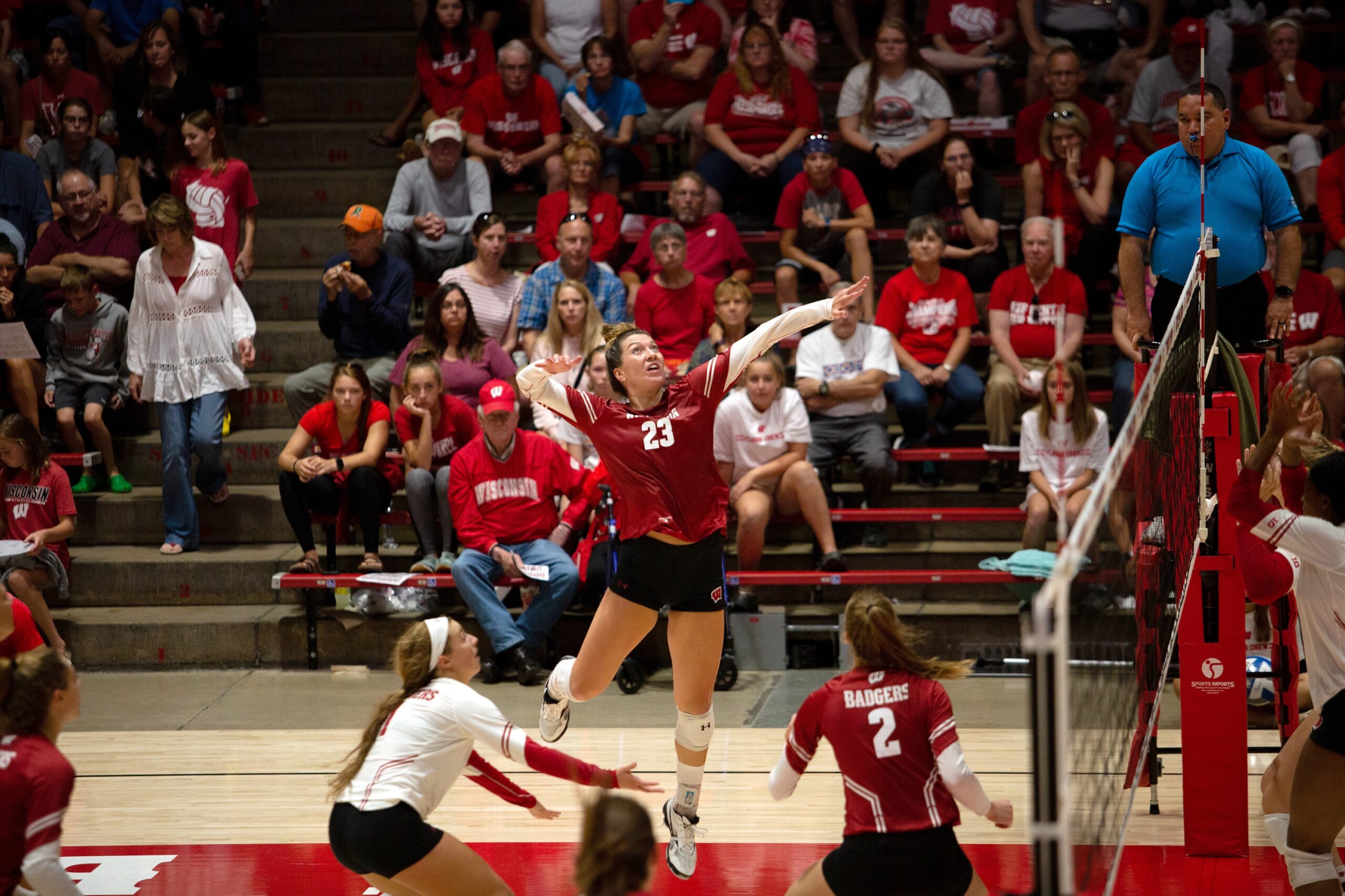 Molly Haggerty gets a kill for the Wisconsin Badgers
