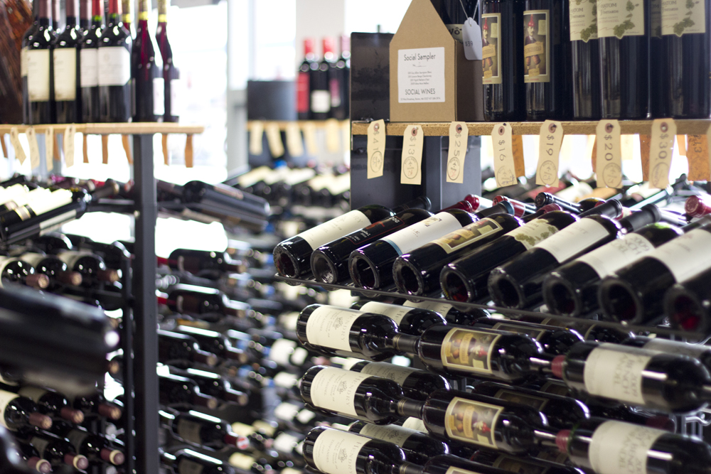 wine racks at a liquor store