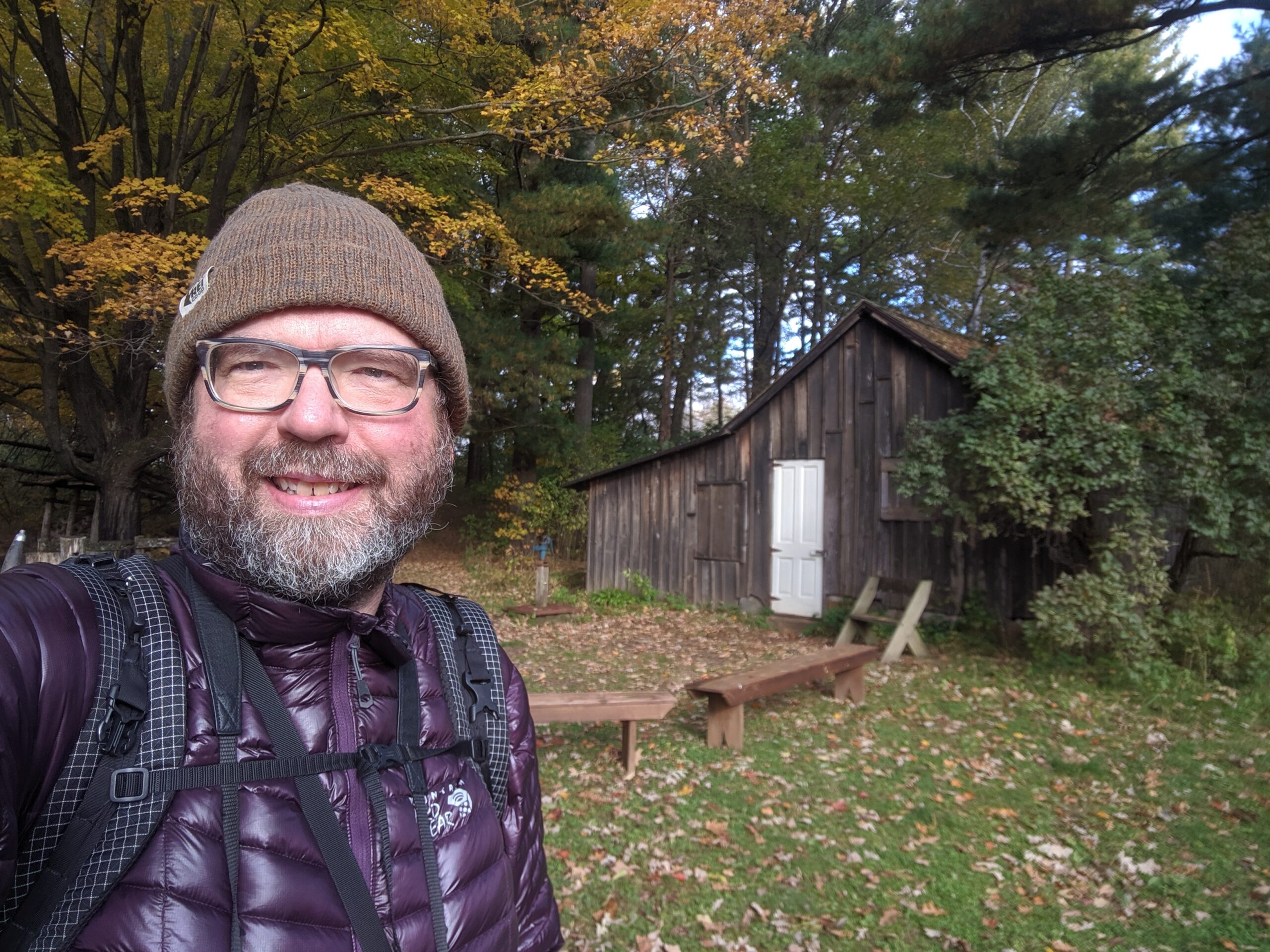 Cameron Gillie takes a selfie at Aldo Leopold's Shack, located between Baraboo and Portage