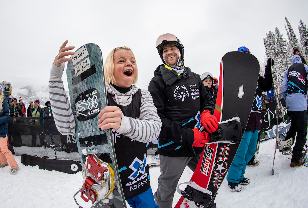Wisconsin Special Olympian Daina Shilts celebrates her gold medal win at the X Games