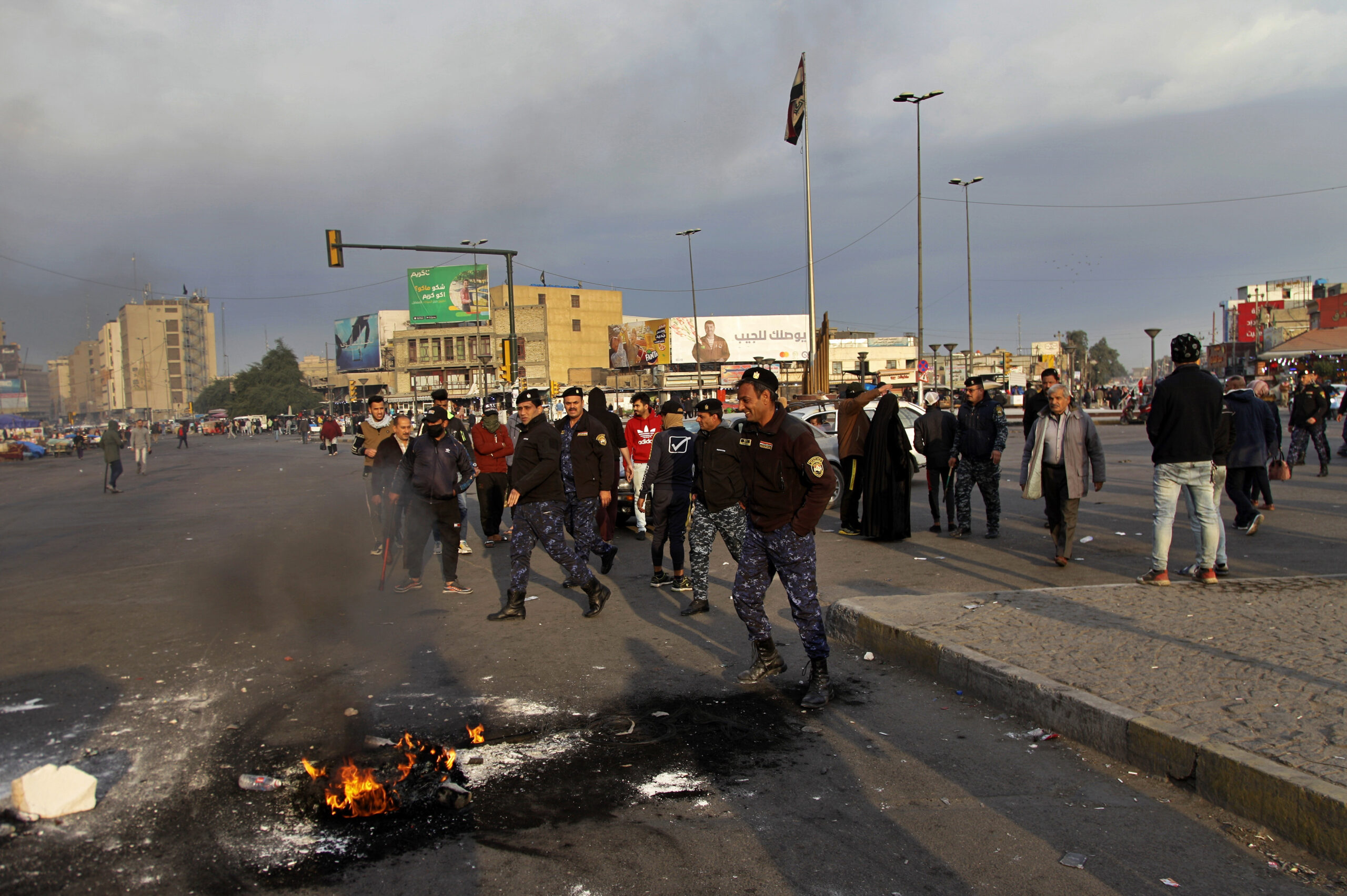 Protestors in the streets of Baghdad, Iran