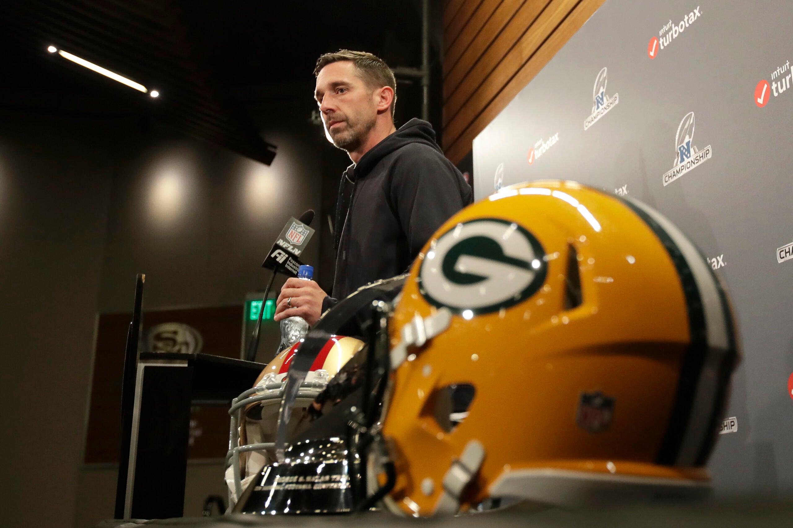 San Francisco 49ers head coach Kyle Shanahan speaks at a press conference