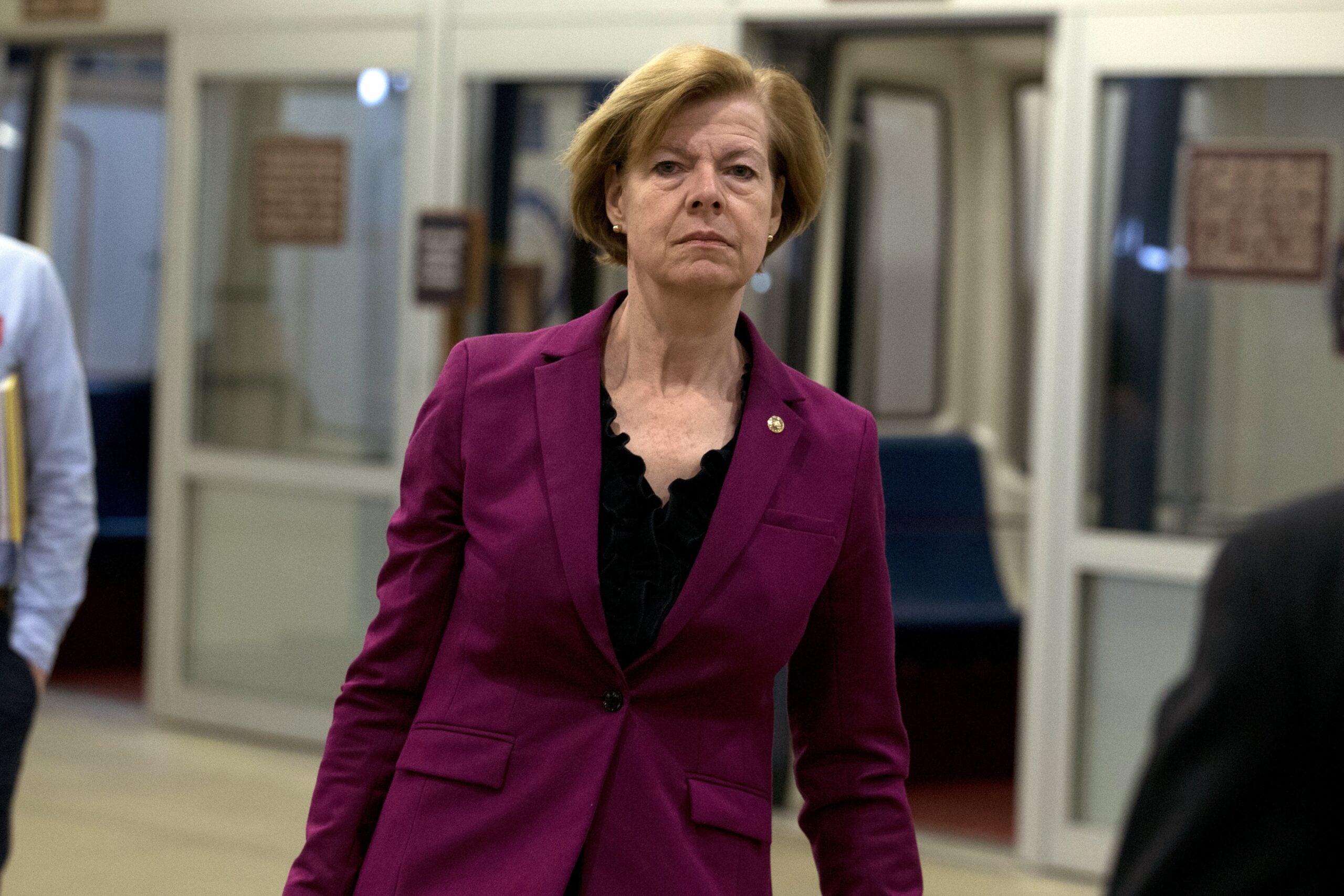 Sen. Tammy Baldwin, D-Wis. talks to reporters