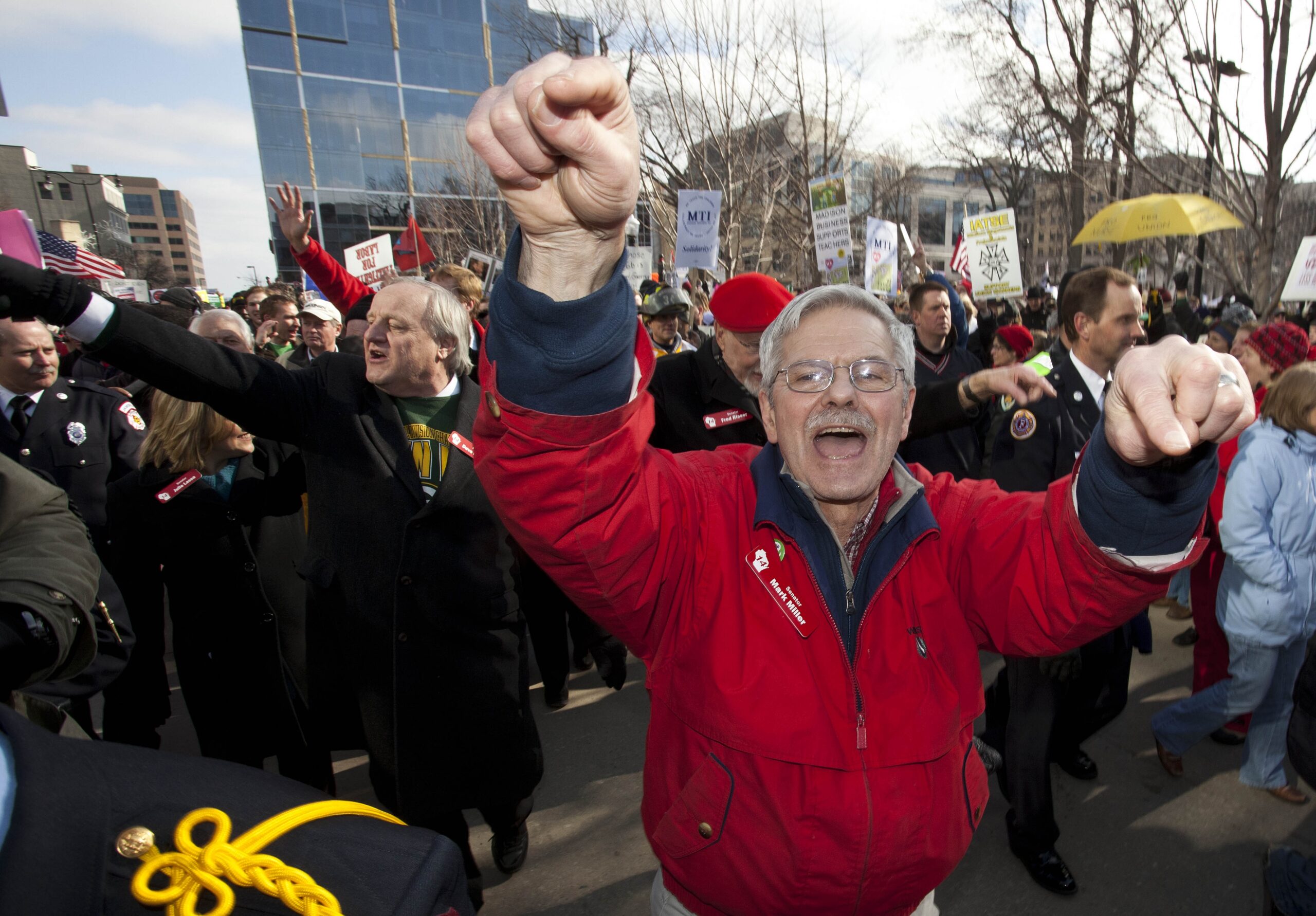 Mark Miller greets supporters