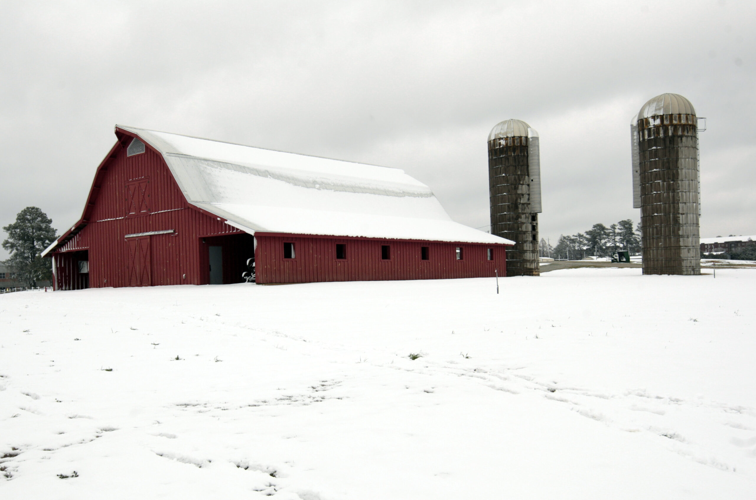 Red barn in snow
