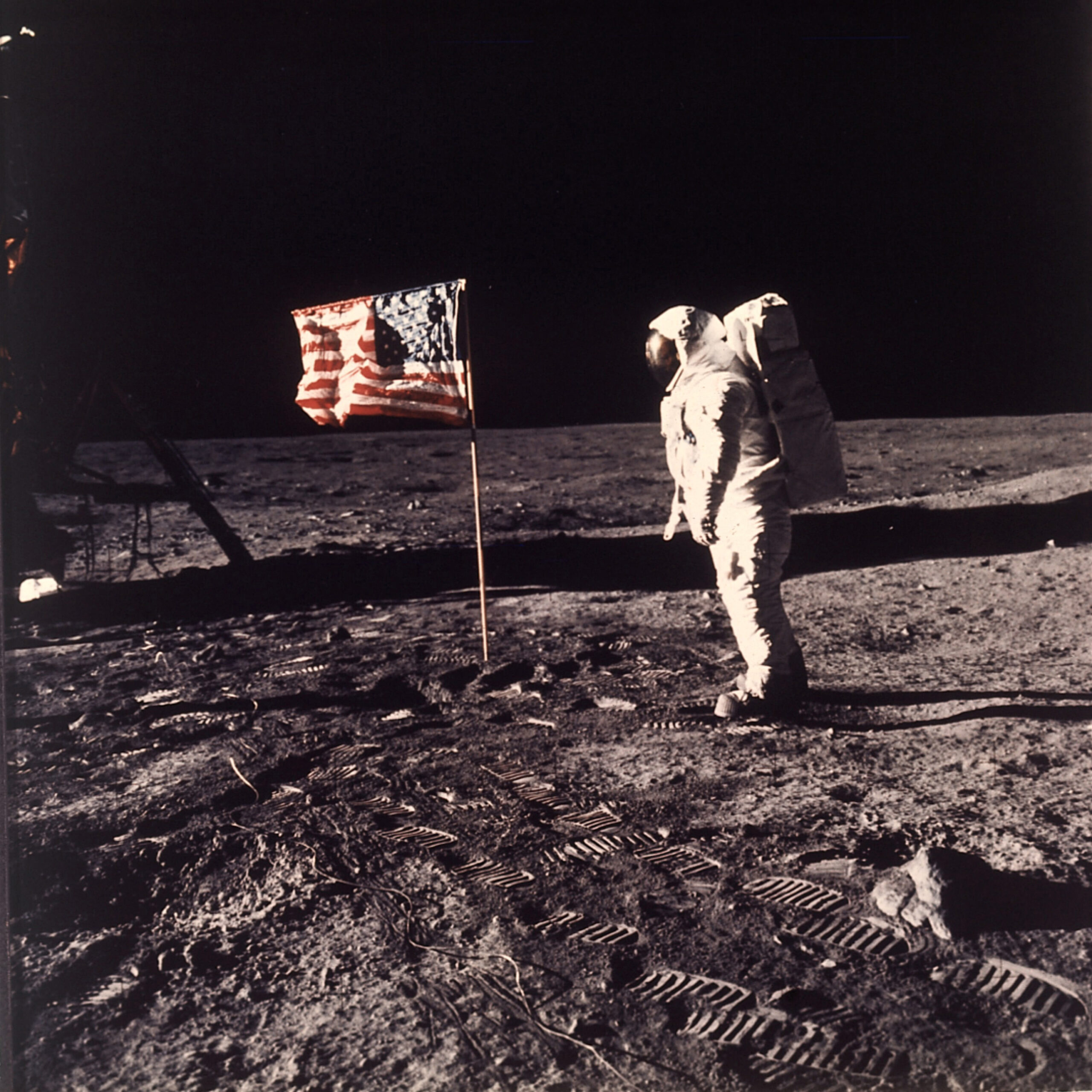 Astronaut Edwin E. "Buzz" Aldrin Jr. poses for a photograph on the moon