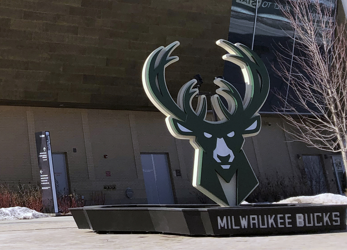 Milwaukee Bucks sign outside Fiserv Forum