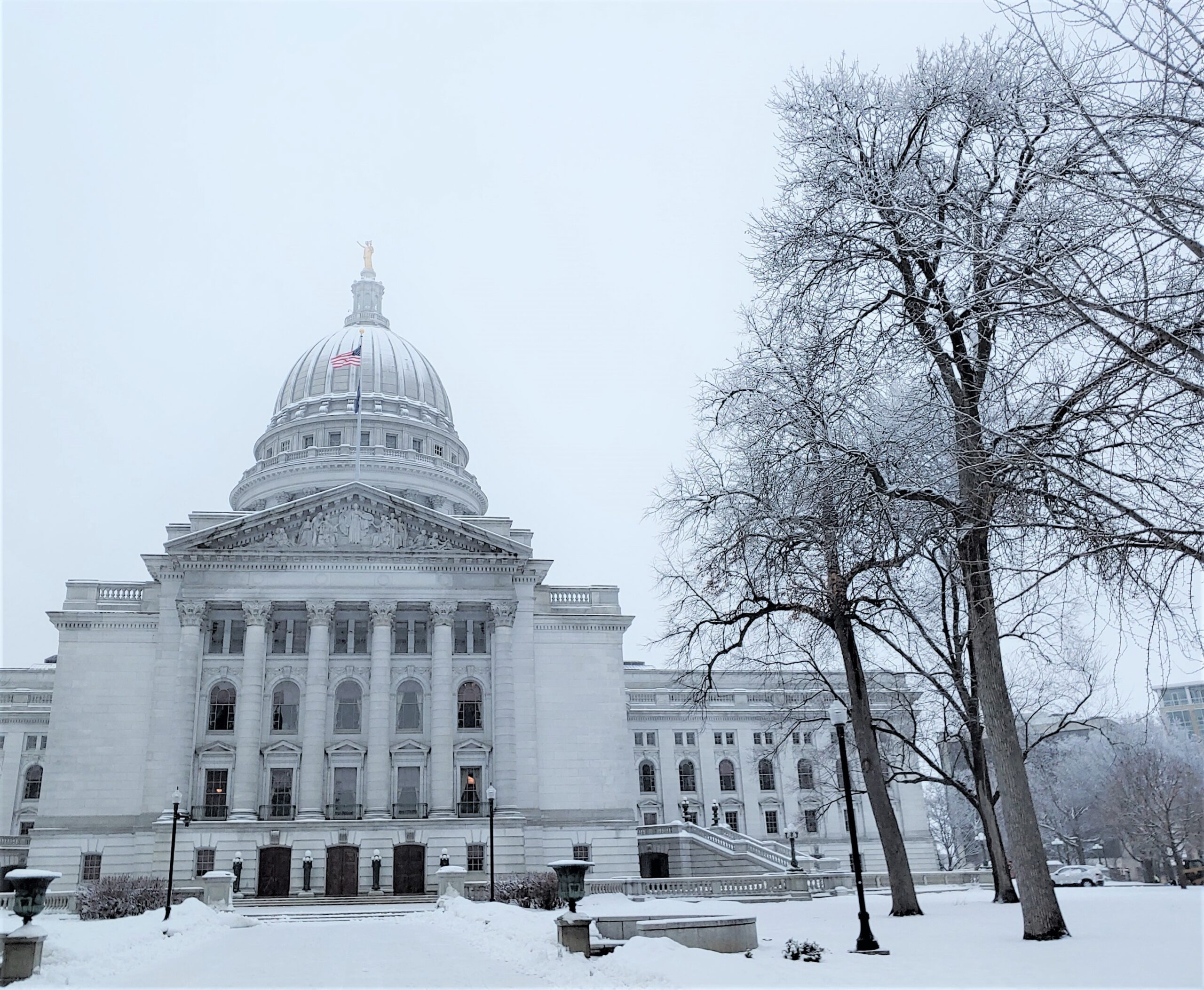 Wisconsin state Capitol building on a winter morning