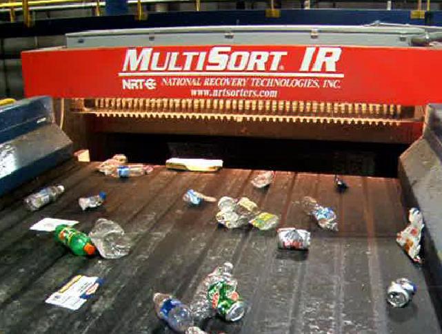 The optical sorter at the Outagamie County MRF uses light and jets of air to separate recycled materials.